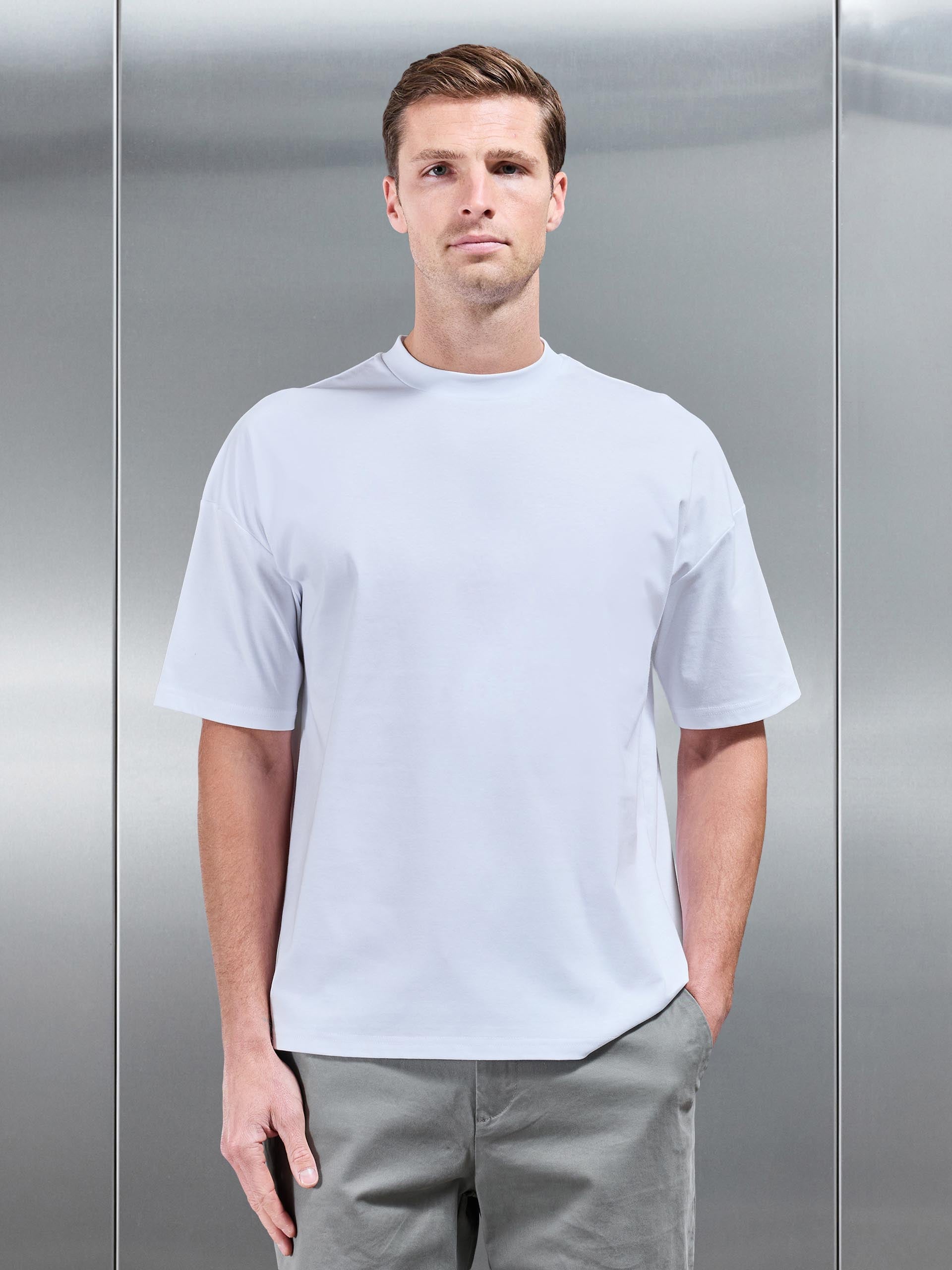 Mens Relaxed Mercerised Interlock T-Shirt in White