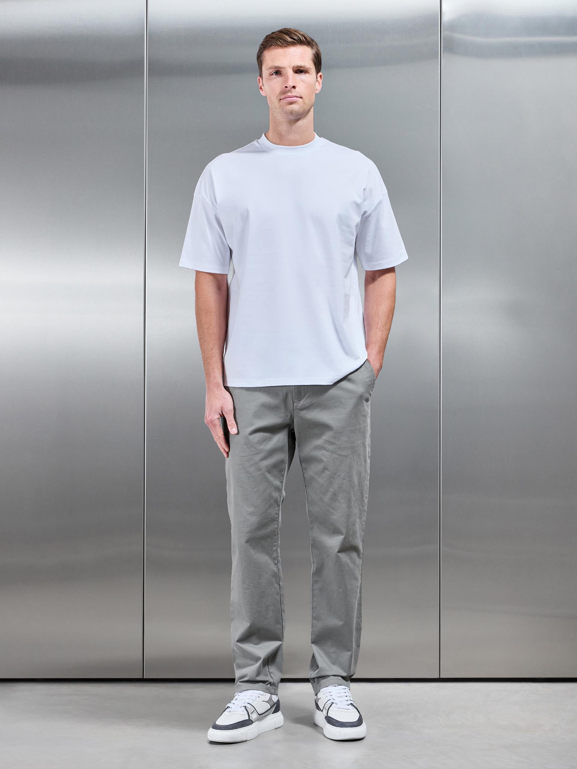 Mens Relaxed Mercerised Interlock T-Shirt in White