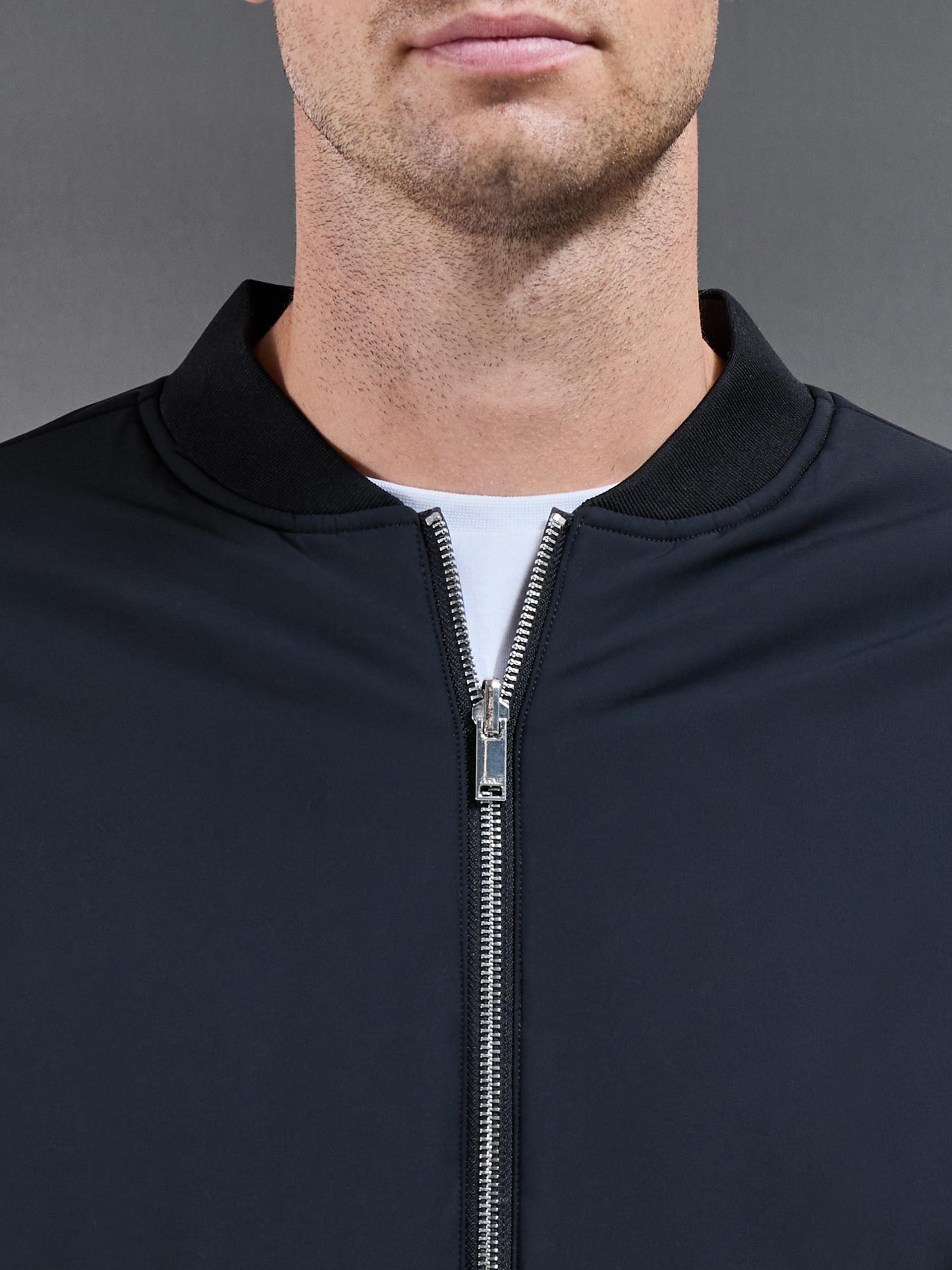 Mens Relaxed Padded Reversible Bomber Jacket in Black Grey