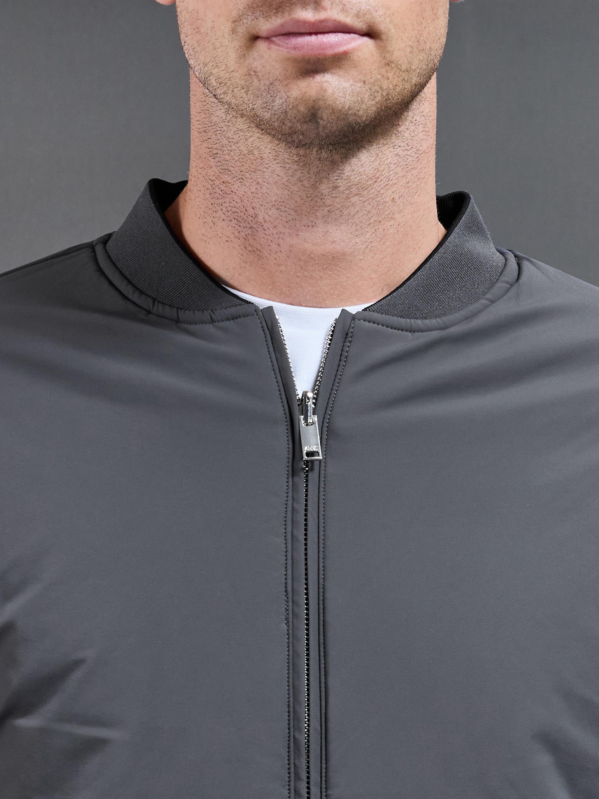 Mens Relaxed Padded Reversible Bomber Jacket in Black Grey
