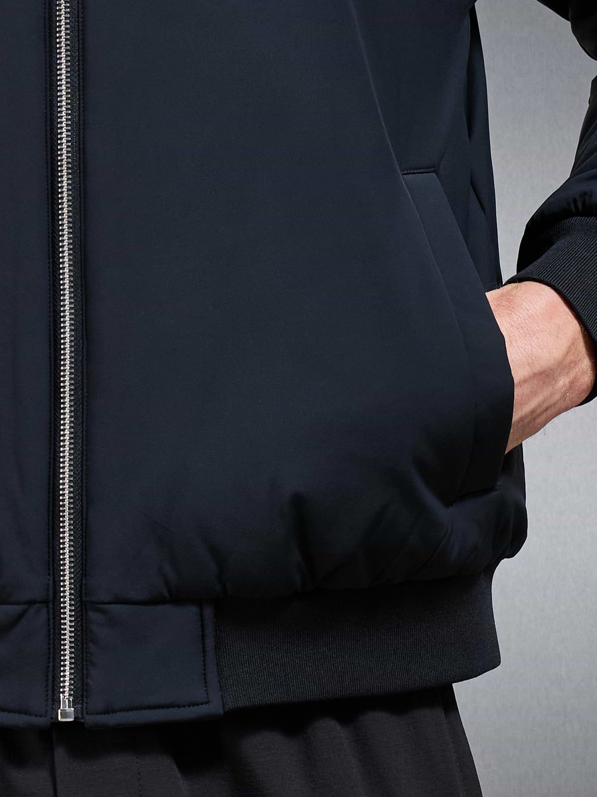 Relaxed Padded Reversible Bomber Jacket in Black Grey