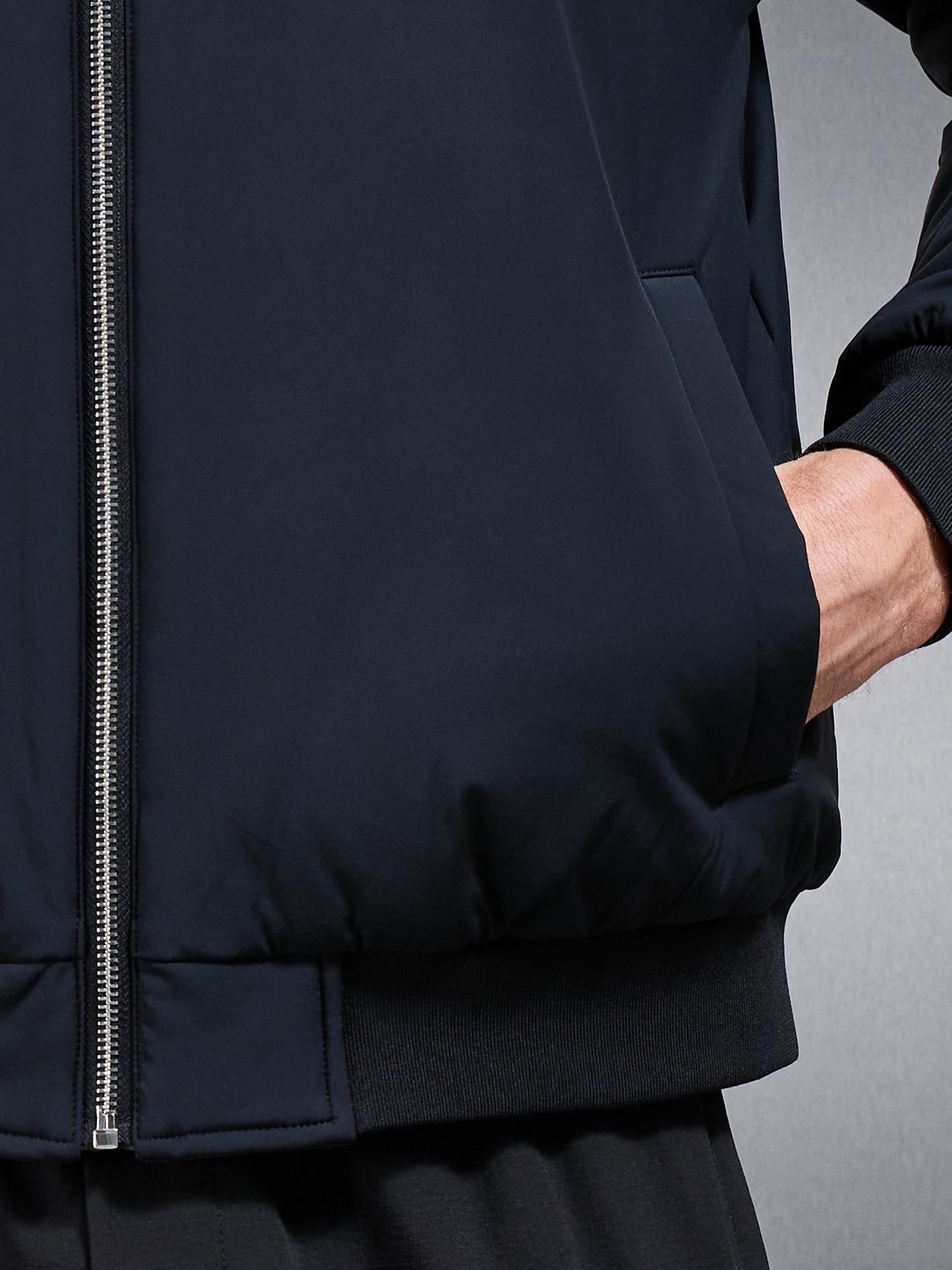 Mens Relaxed Padded Reversible Bomber Jacket in Black Grey