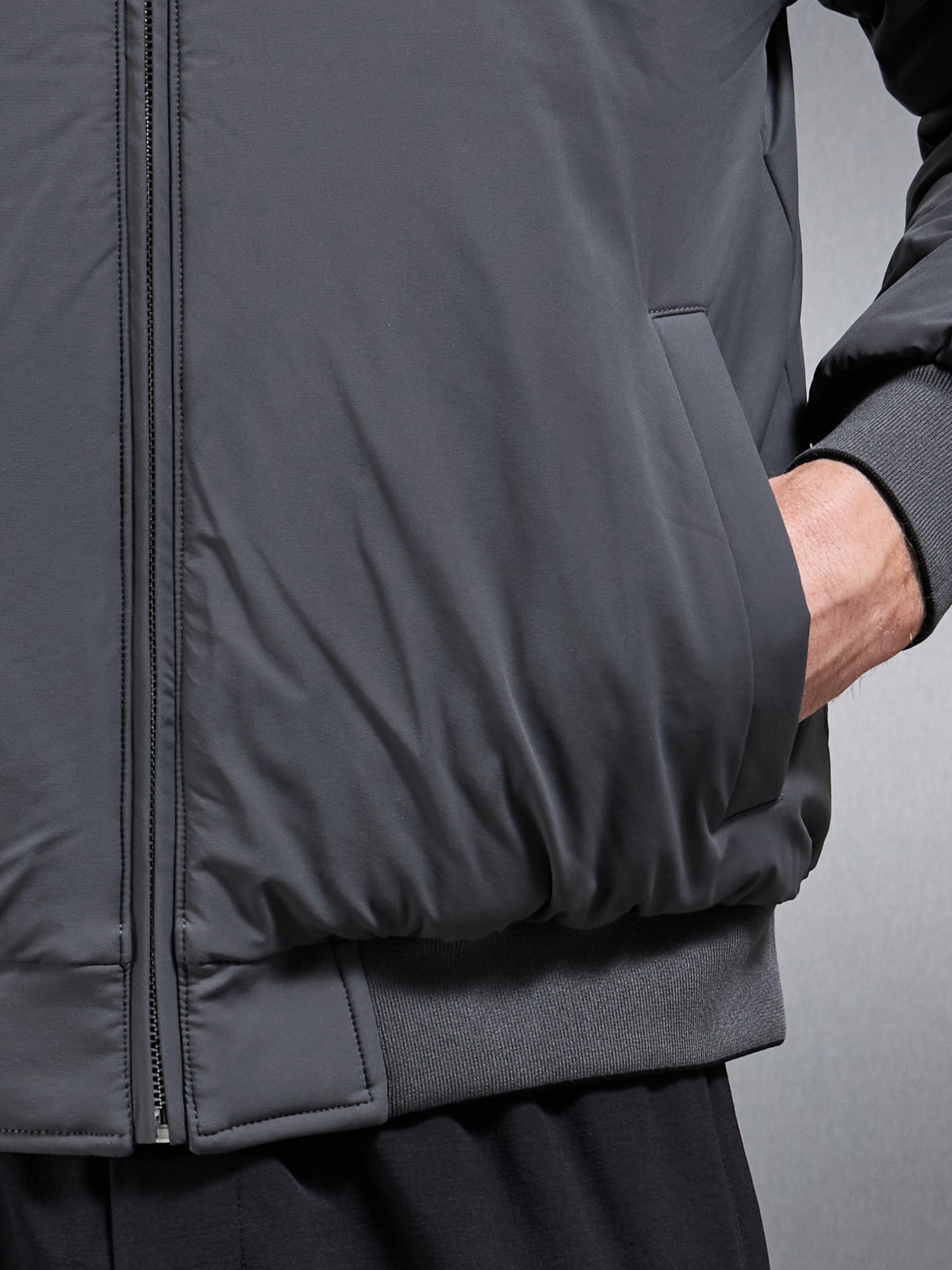 Mens Relaxed Padded Reversible Bomber Jacket in Black Grey