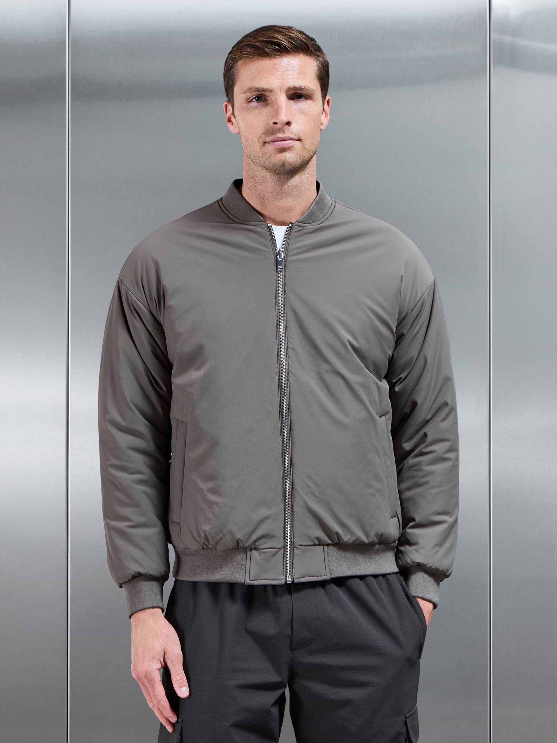 Mens Relaxed Padded Reversible Bomber Jacket in Olive Navy