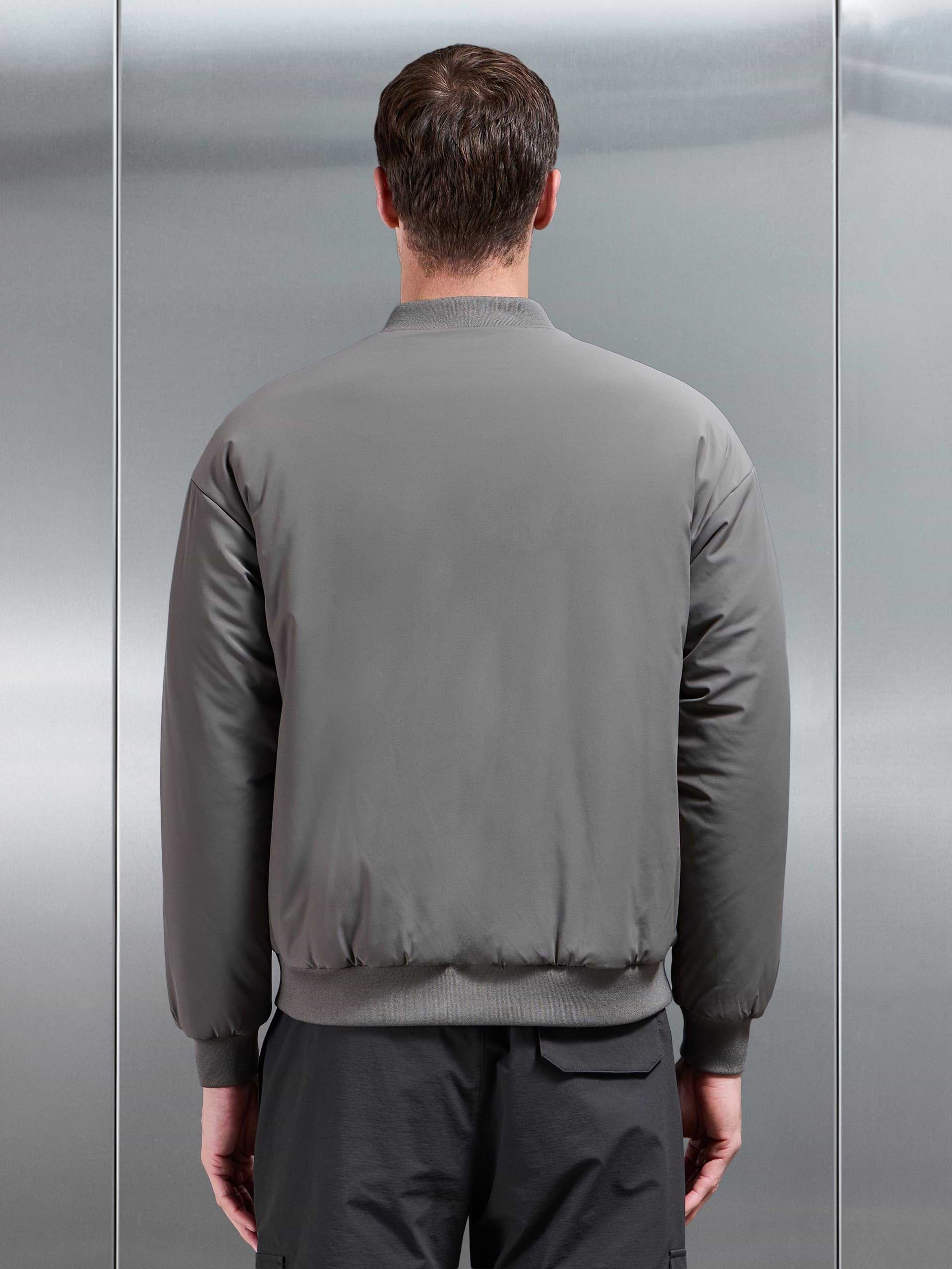 Relaxed Padded Reversible Bomber Jacket in Olive Navy