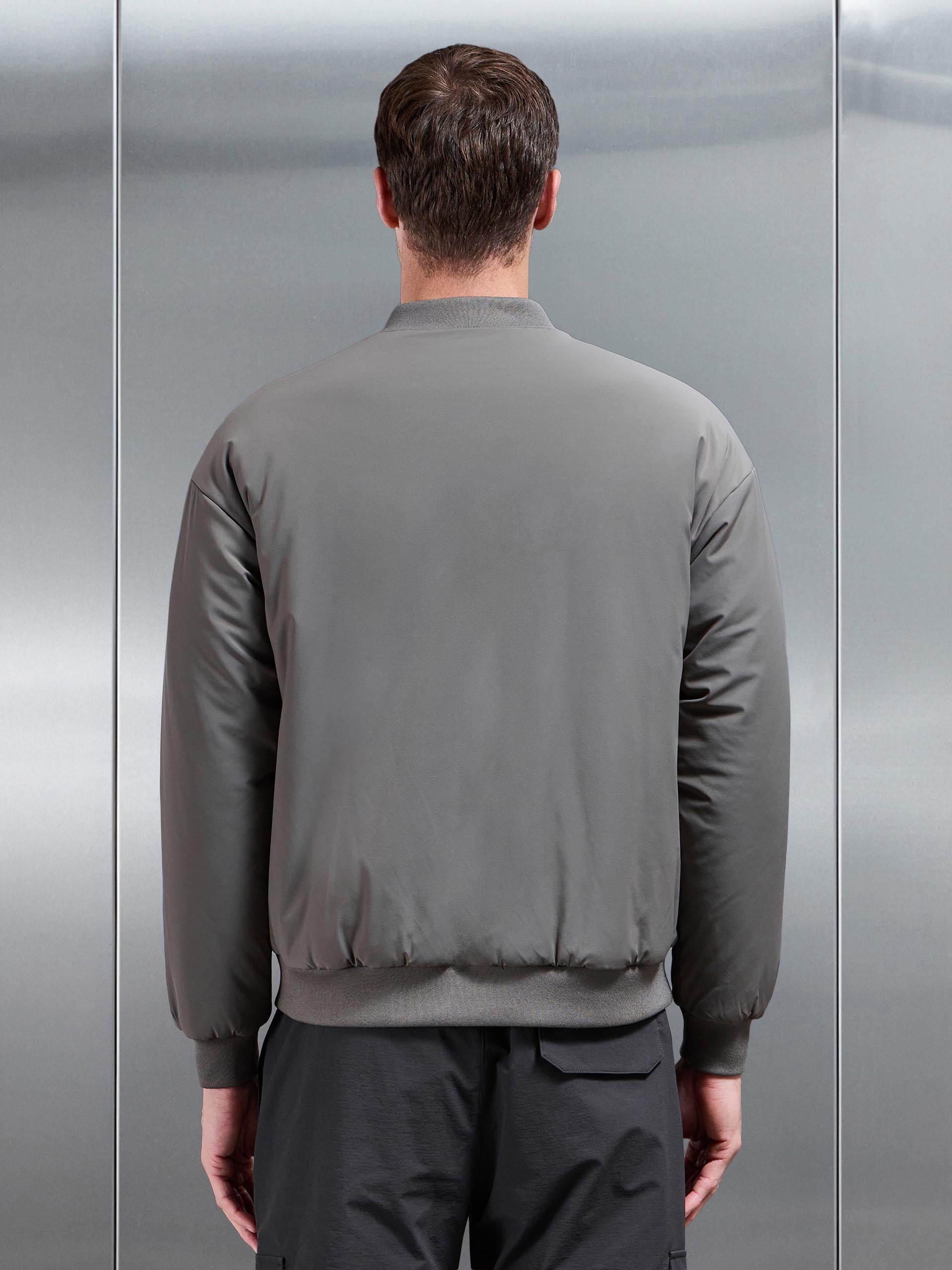 Mens Relaxed Padded Reversible Bomber Jacket in Olive Navy