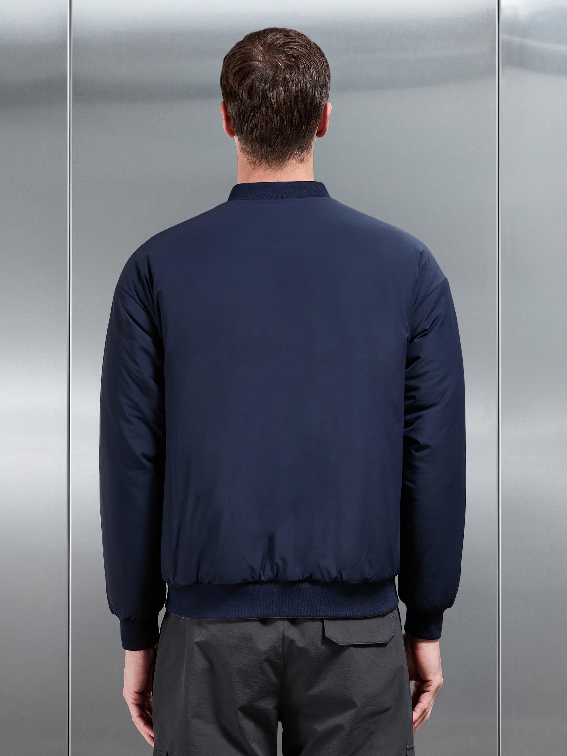 Mens Relaxed Padded Reversible Bomber Jacket in Olive Navy