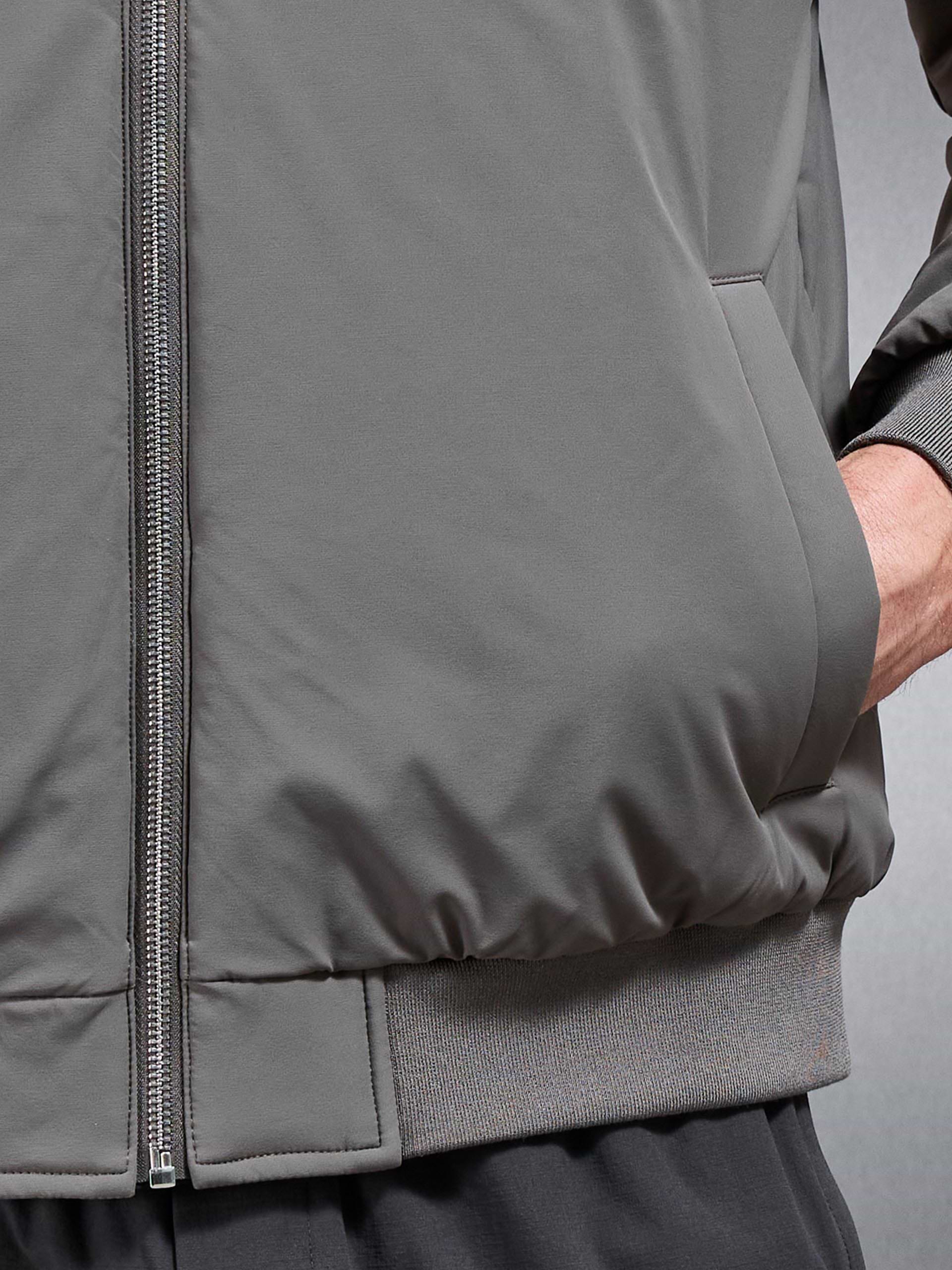 Relaxed Padded Reversible Bomber Jacket in Olive Navy
