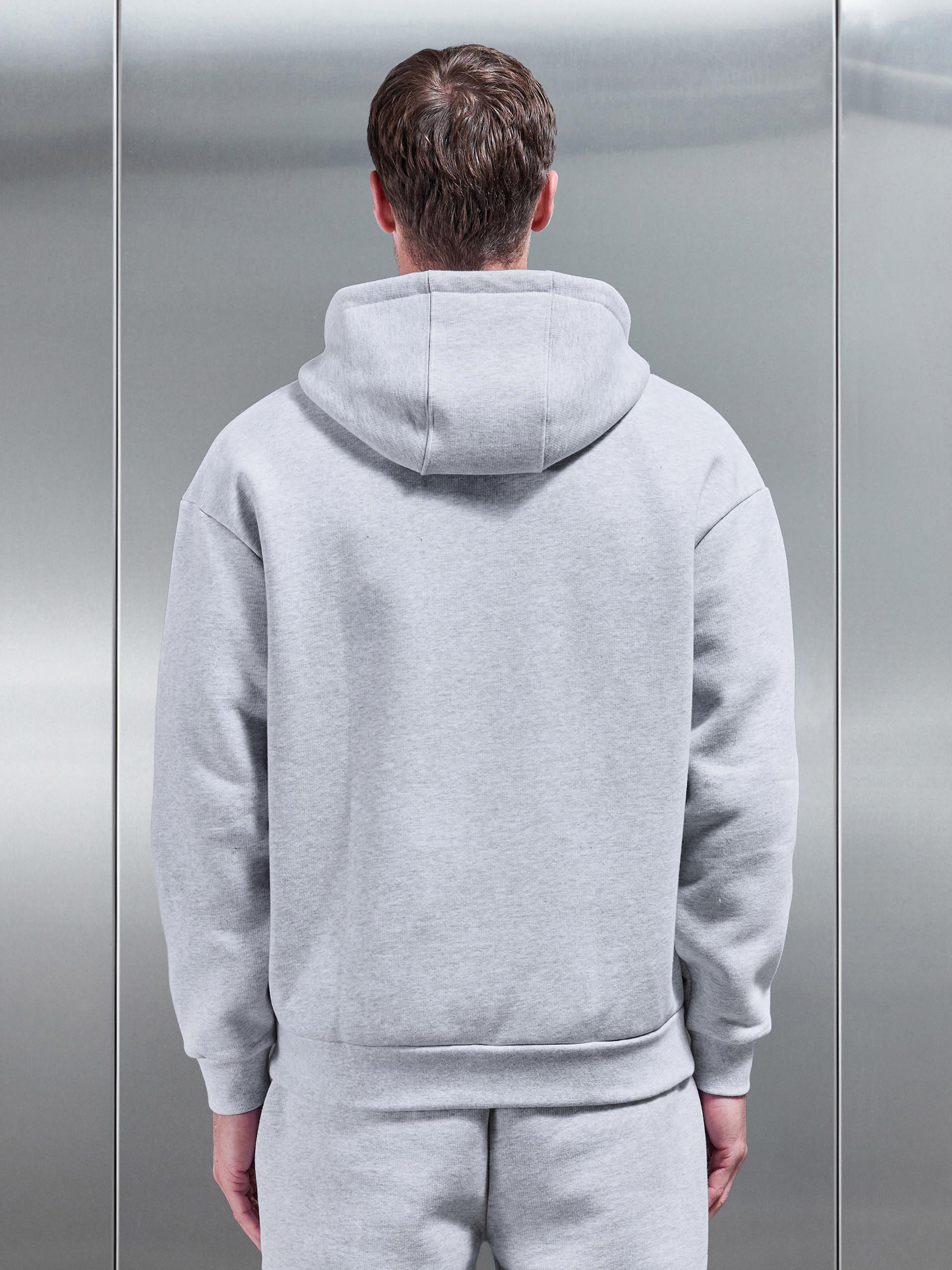 Mens Relaxed Zip Through Hoodie in Marl Grey