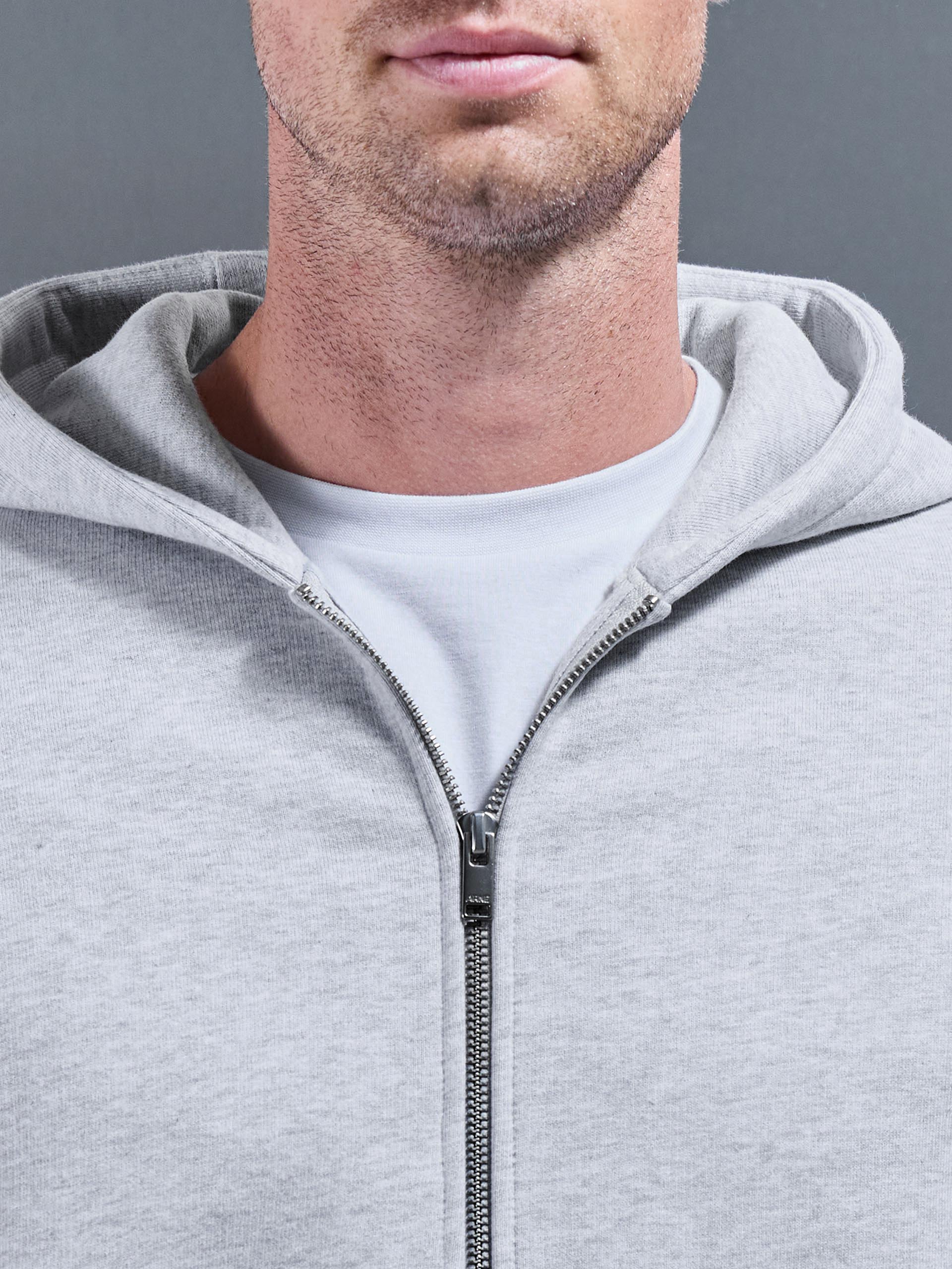 Mens Relaxed Zip Through Hoodie in Marl Grey