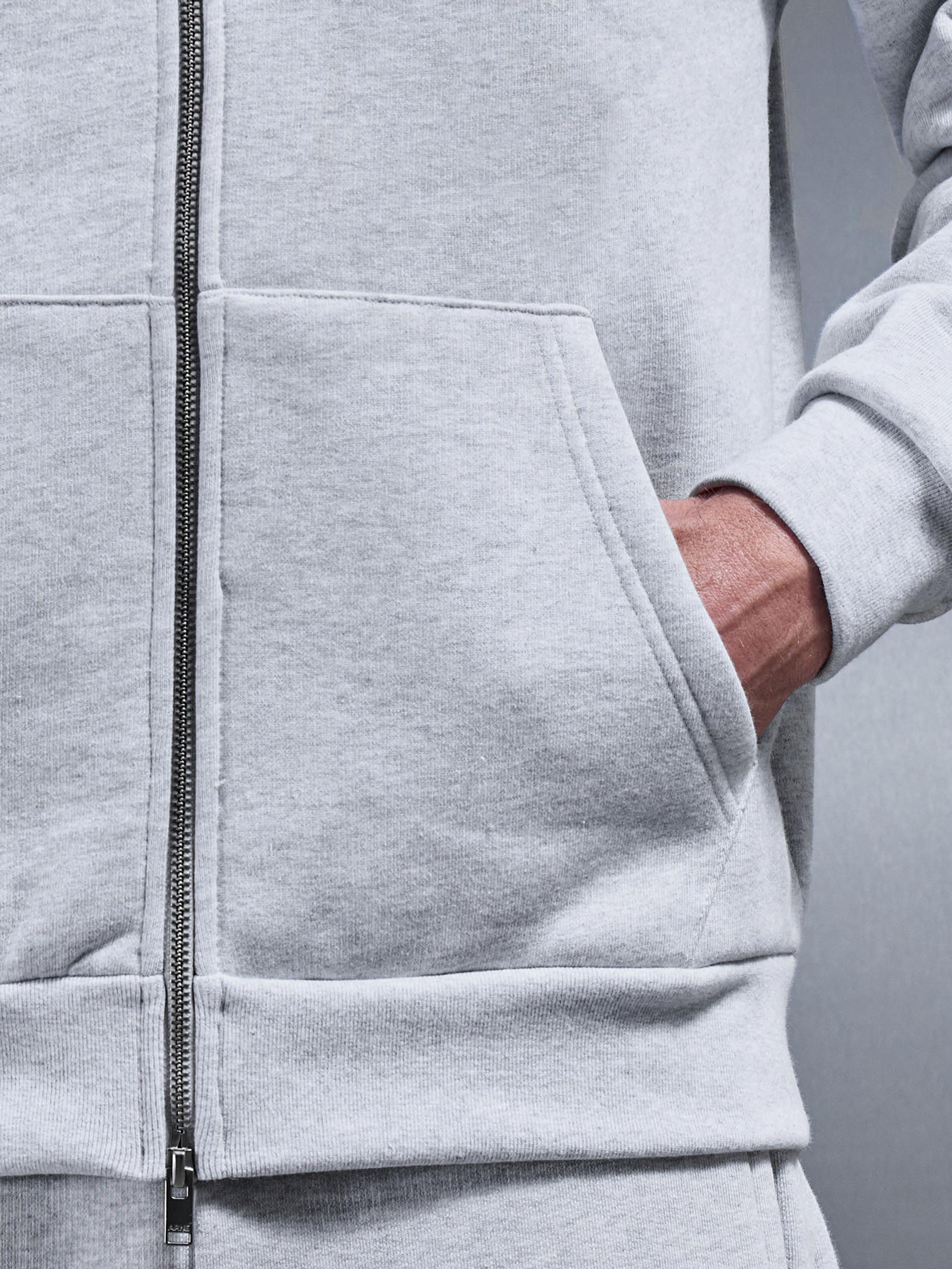 Mens Relaxed Zip Through Hoodie in Marl Grey