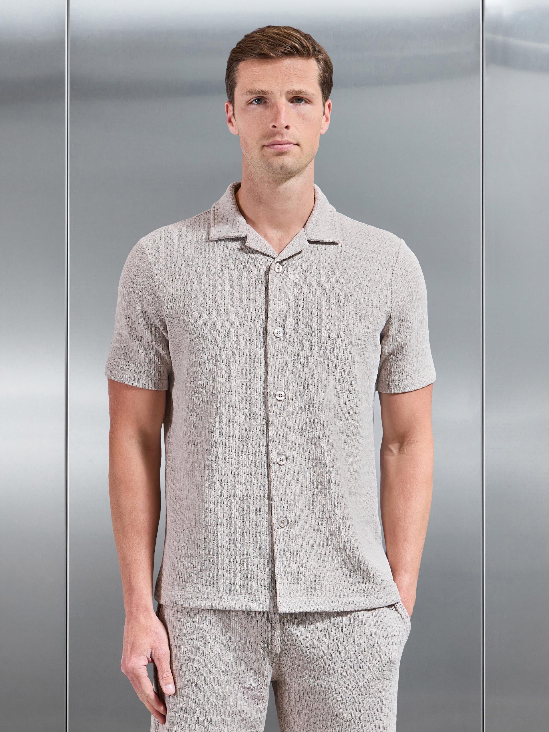 Mens Resort Revere Collar Shirt in Stone