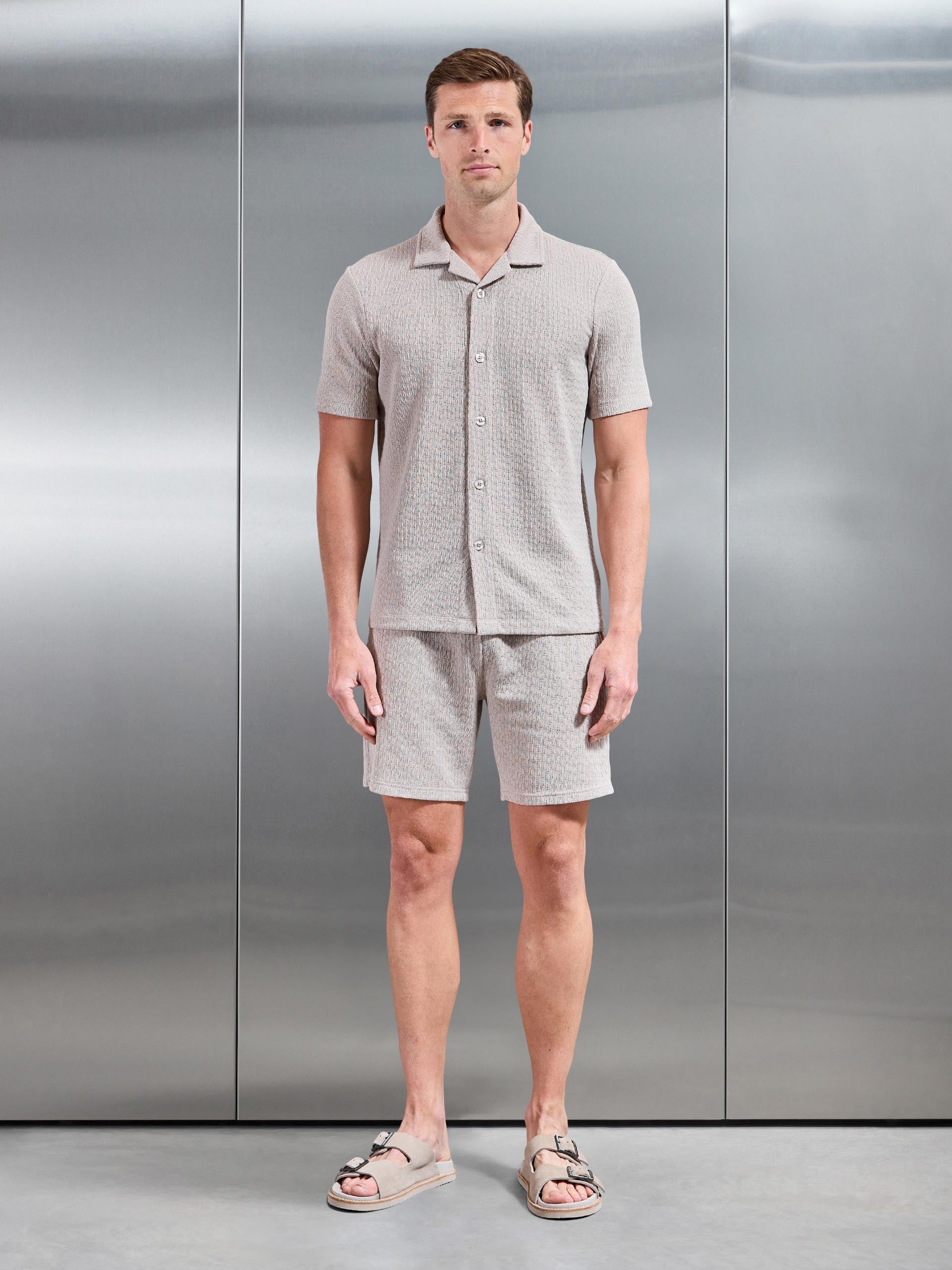 Mens Resort Revere Collar Shirt in Stone