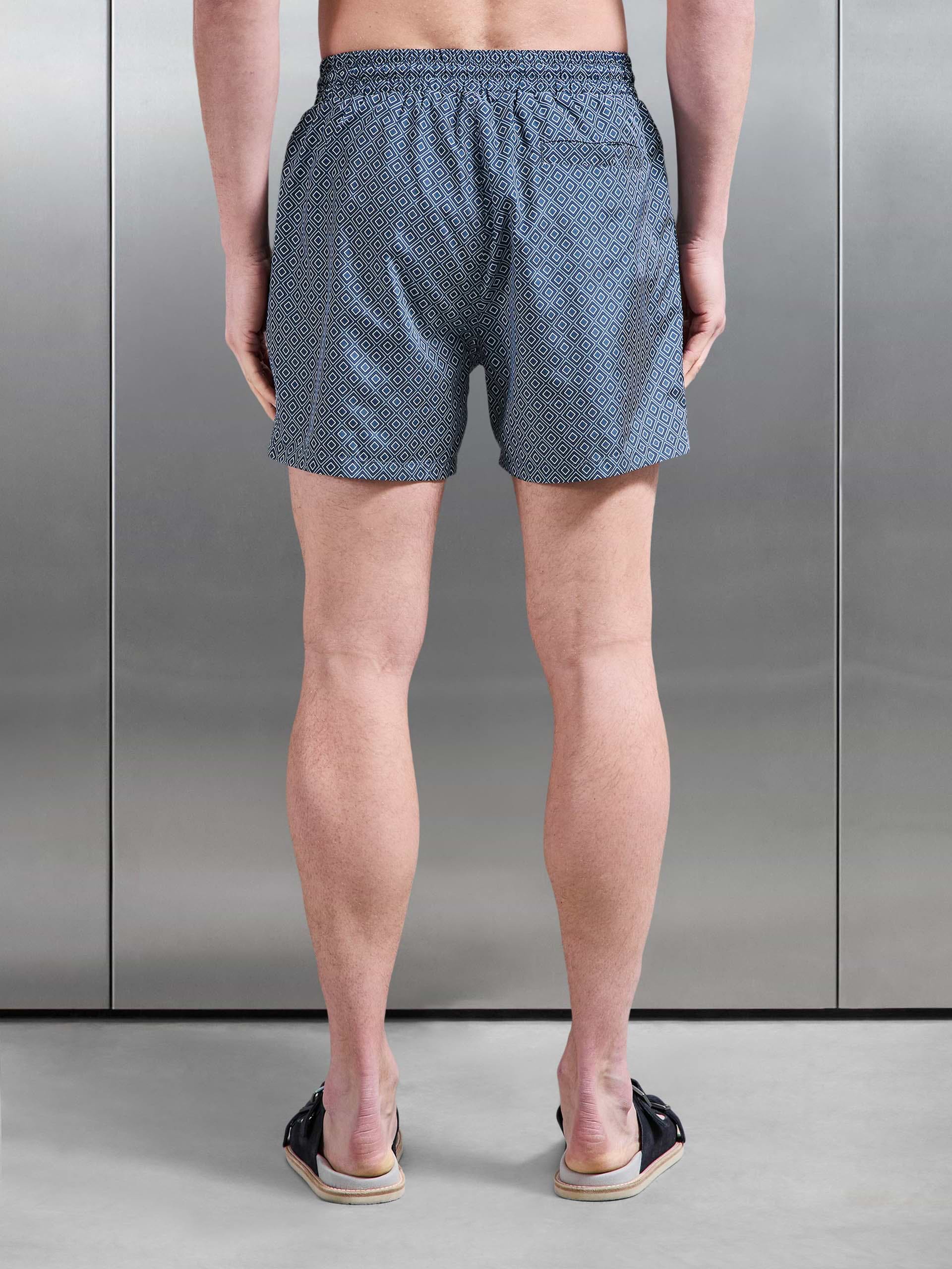 Santo Drawstring Printed Shell Swim Short in Navy