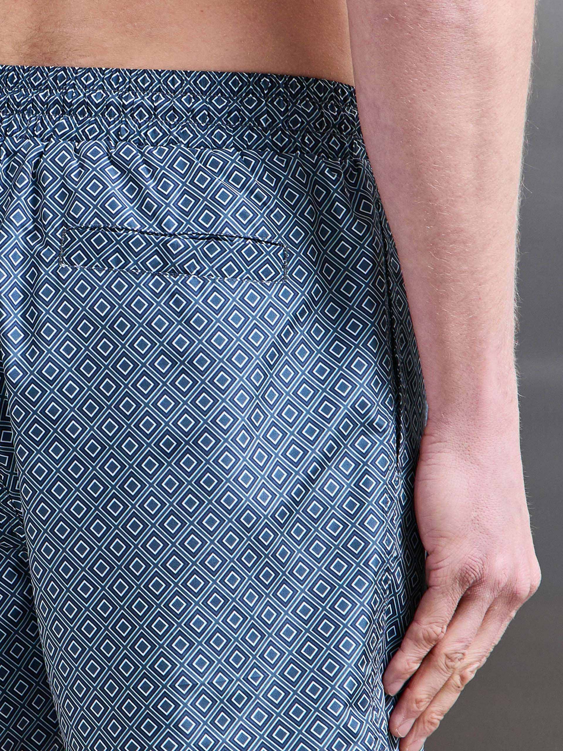 Santo Drawstring Printed Shell Swim Short in Navy