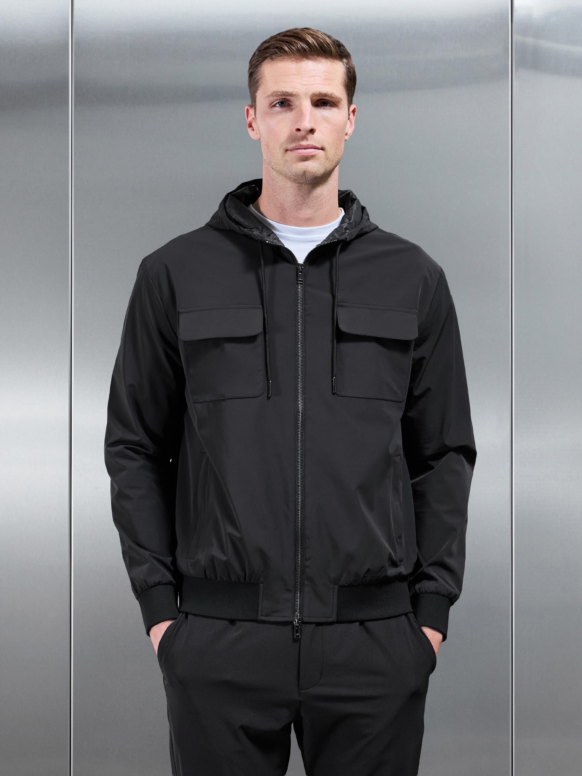 Mens Shell Cargo Windbreaker in Black