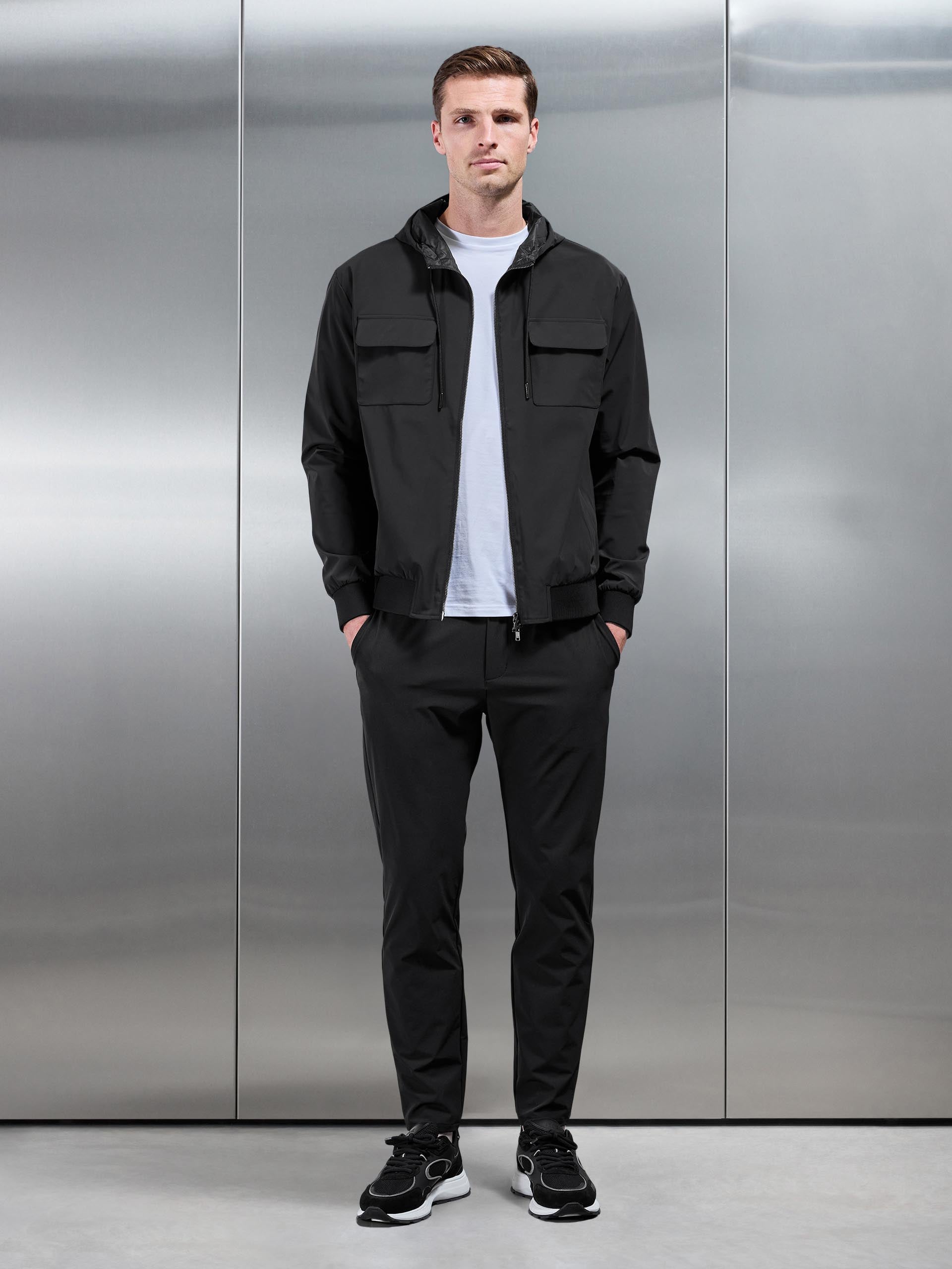 Mens Shell Cargo Windbreaker in Black