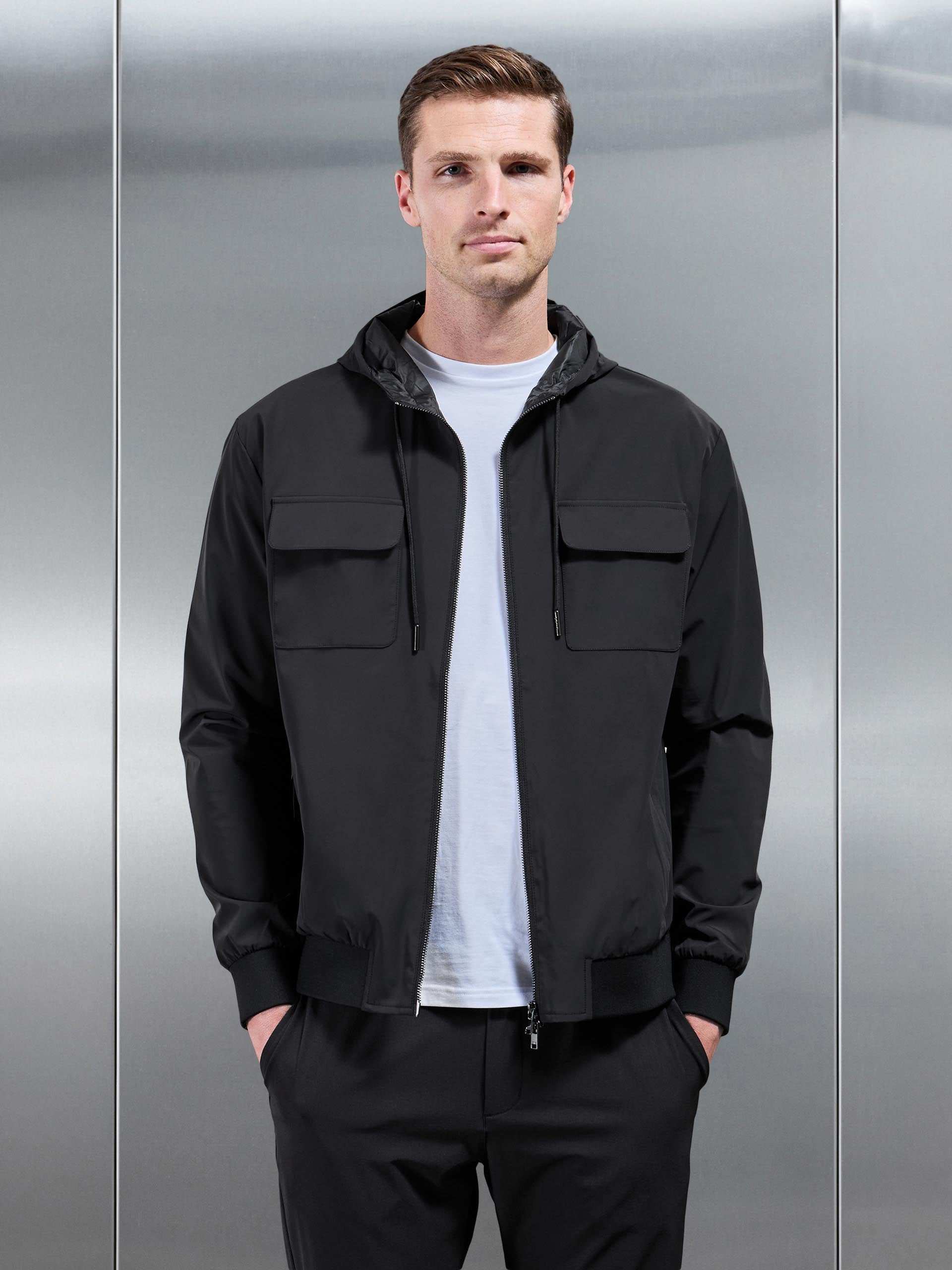 Mens Shell Cargo Windbreaker in Black