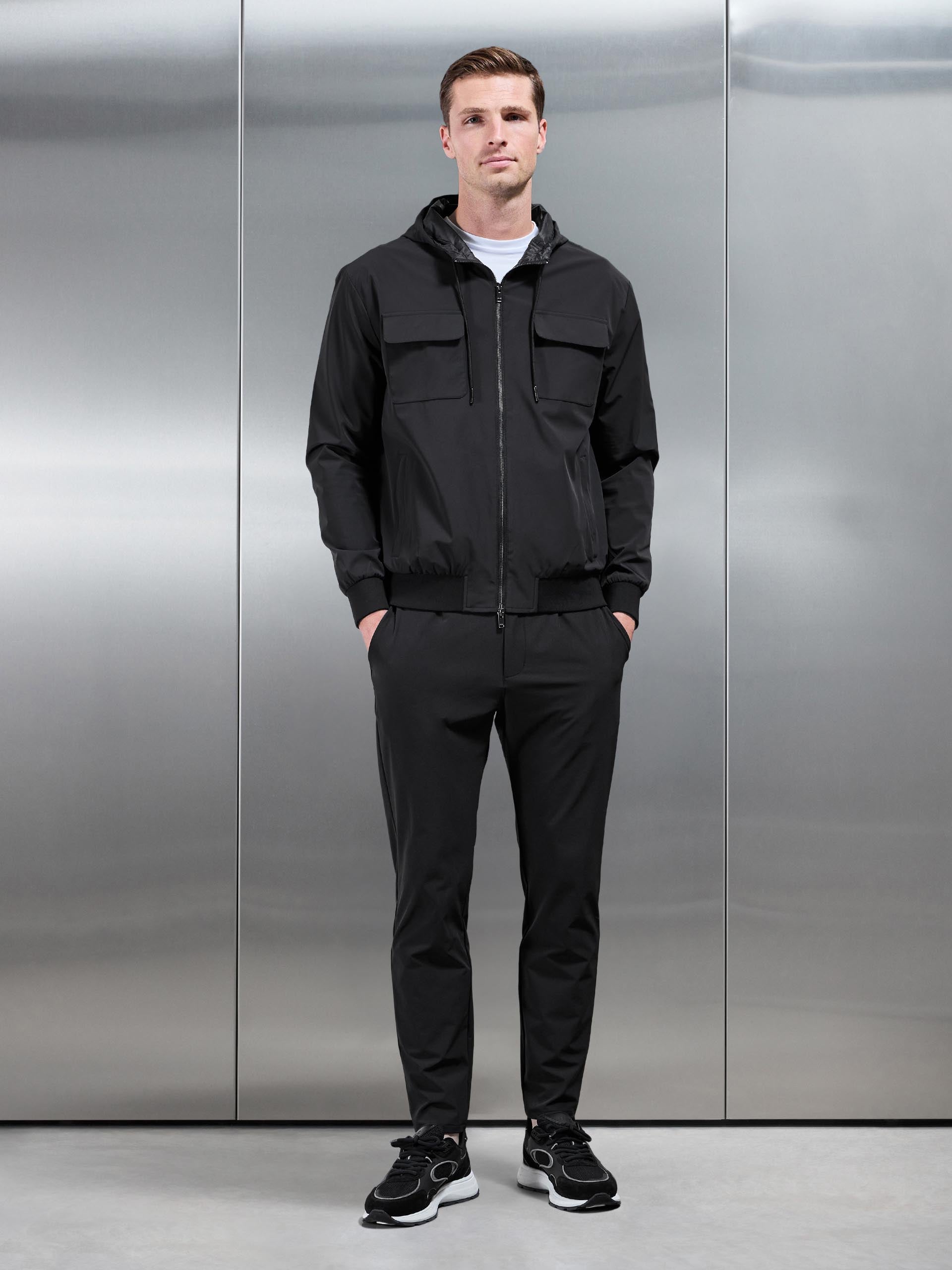 Mens Shell Cargo Windbreaker in Black