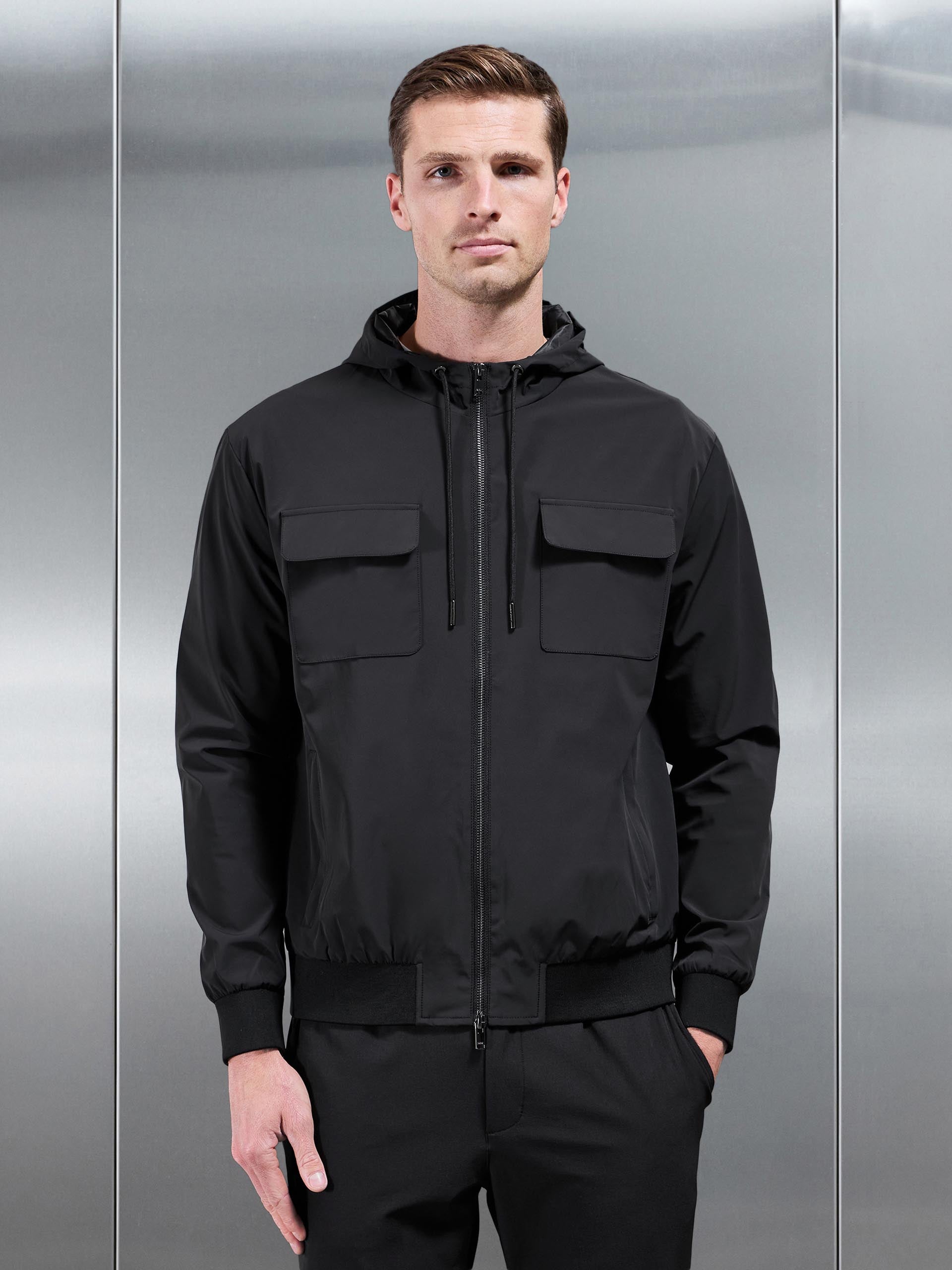 Mens Shell Cargo Windbreaker in Black