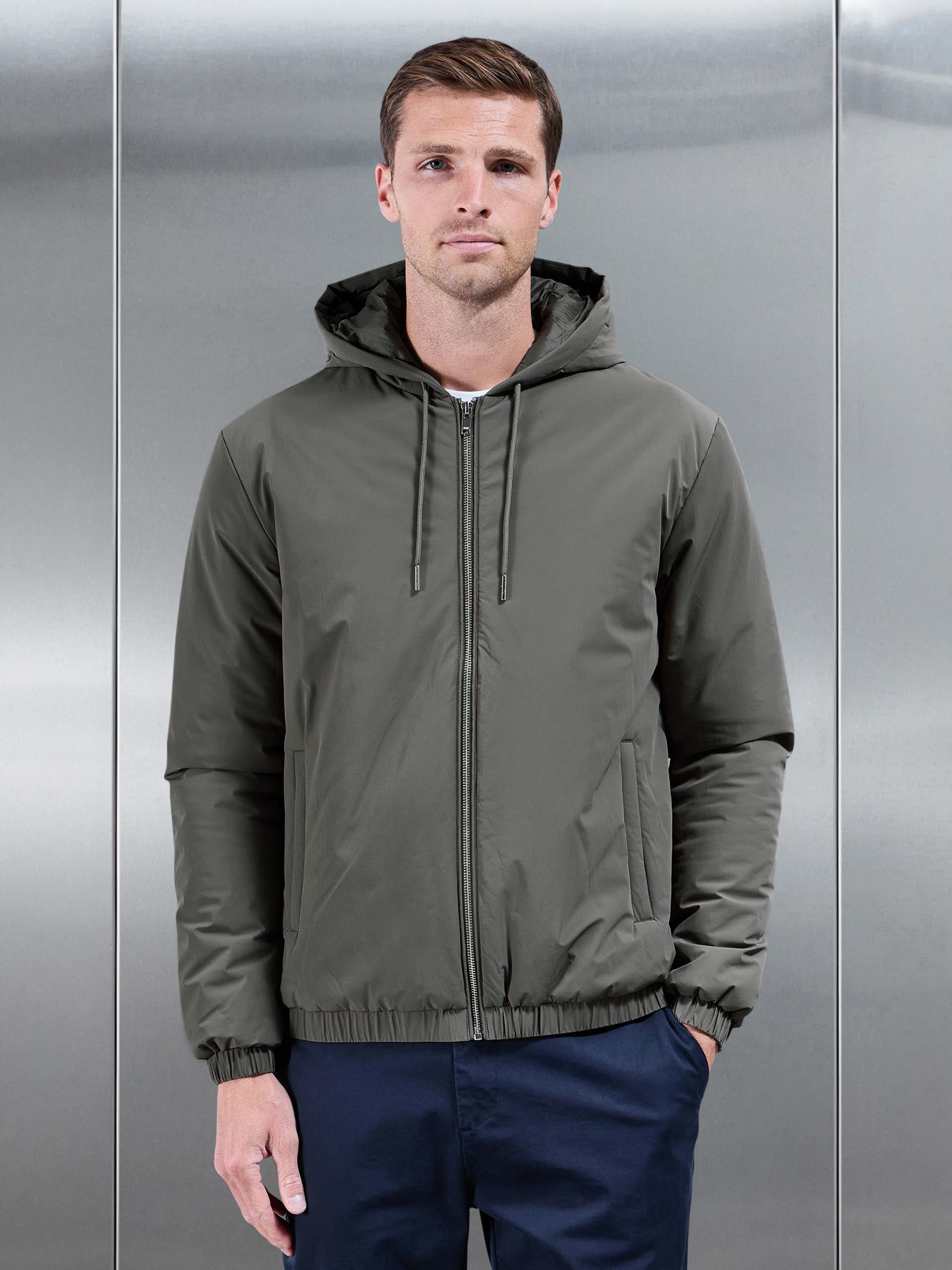 Mens Shell Padded Windbreaker in Olive