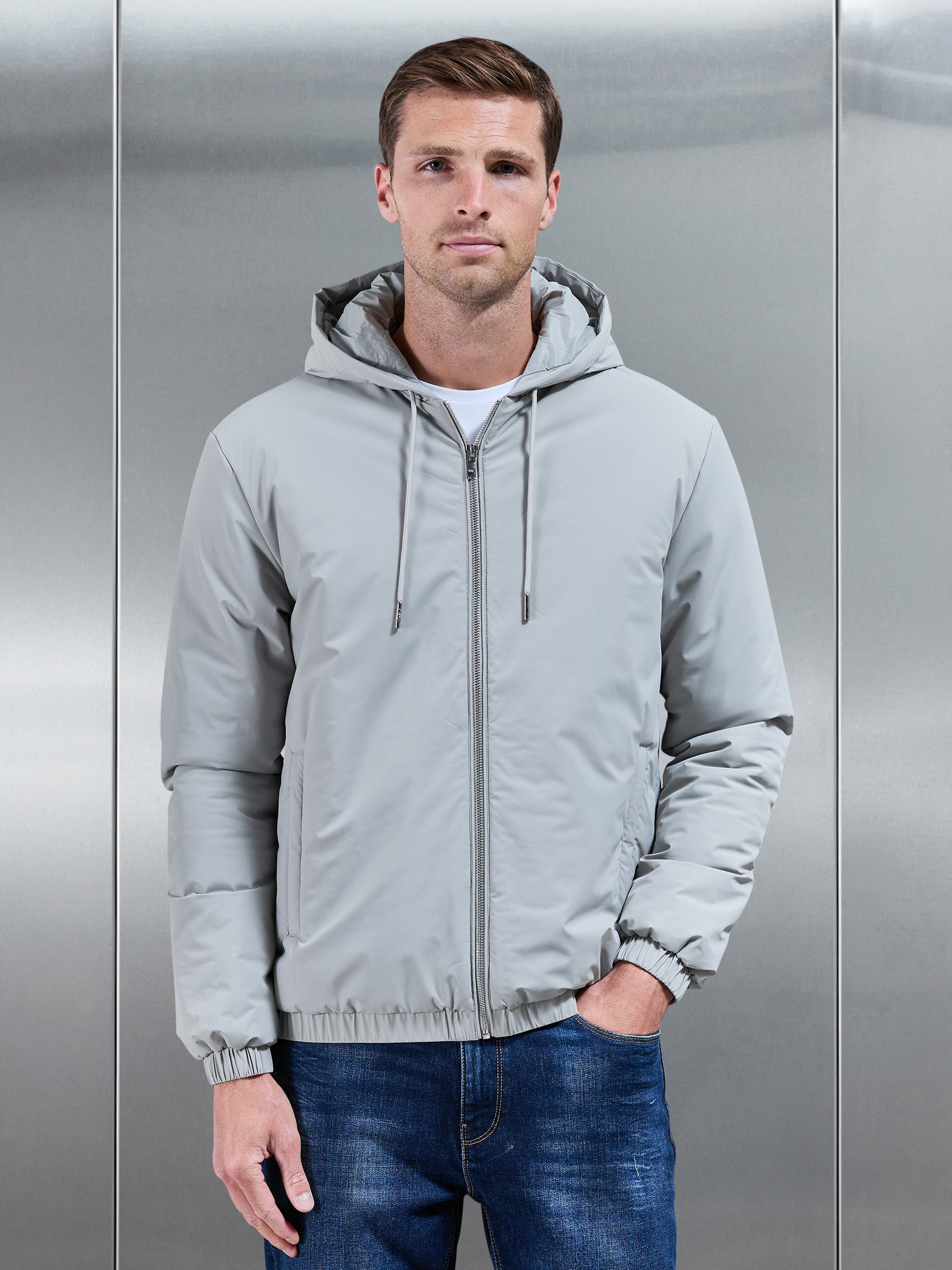 Mens Shell Padded Windbreaker in Stone