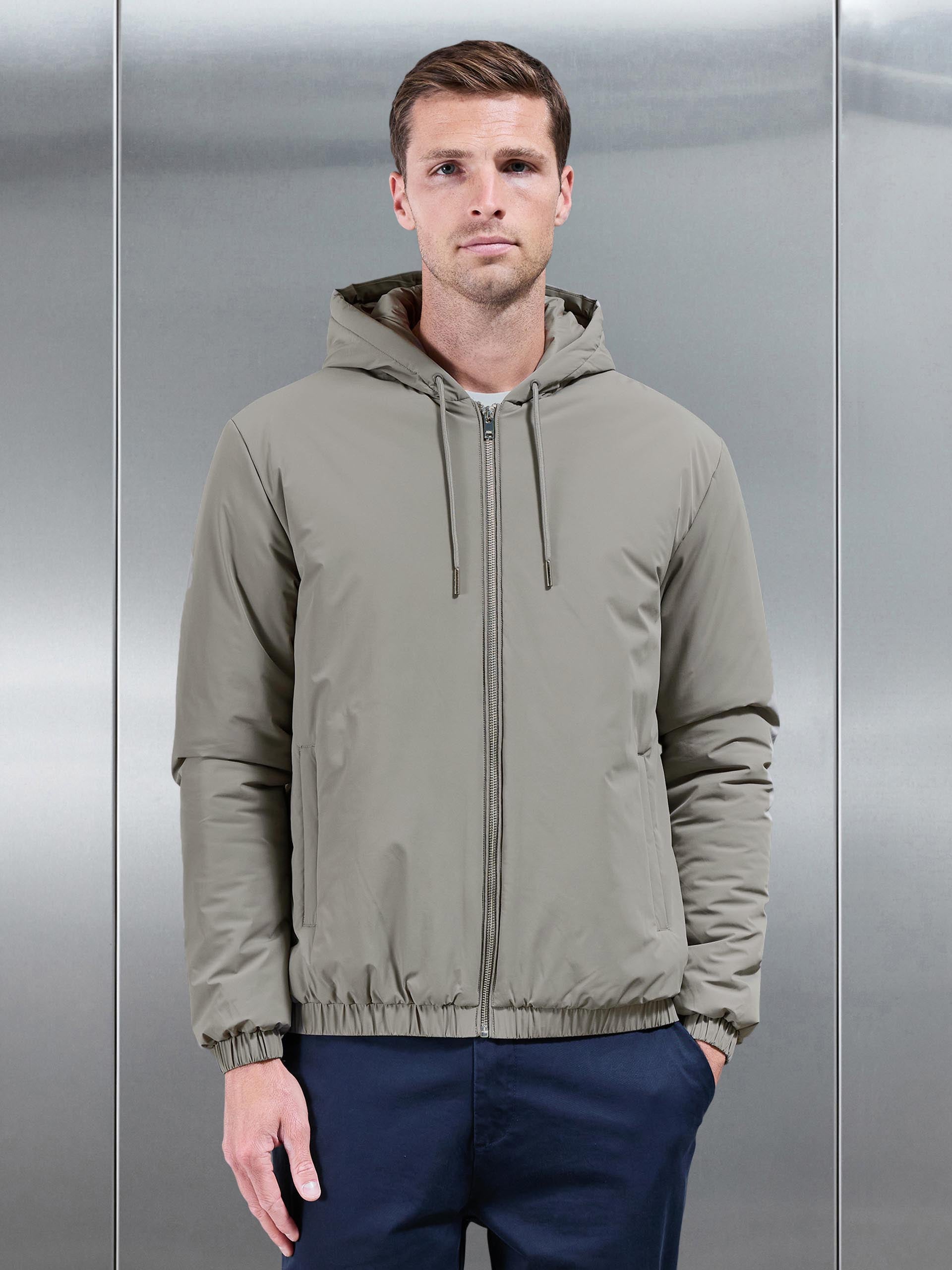 Mens Shell Padded Windbreaker in Taupe