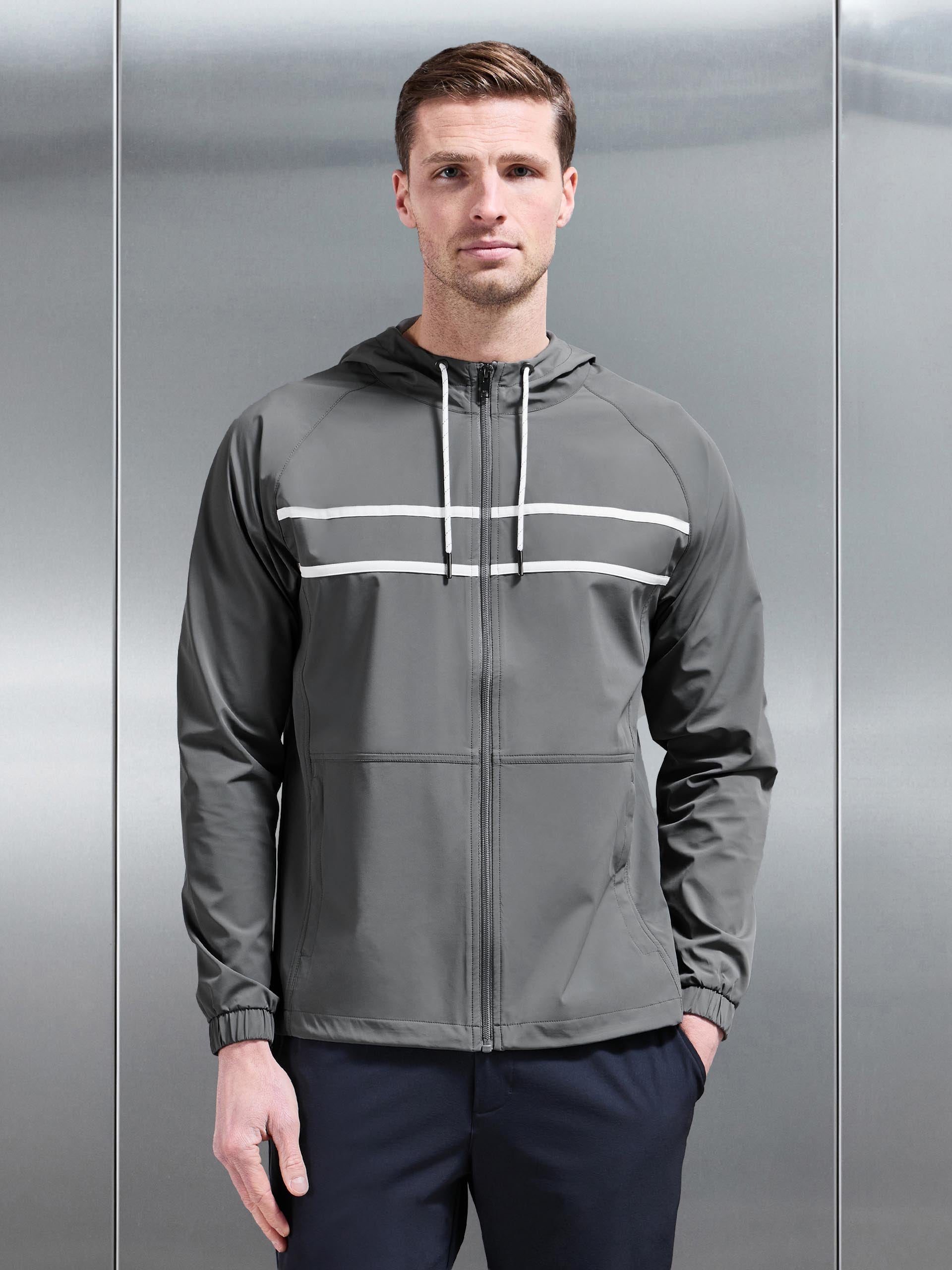 Mens Shell Stripe Windbreaker in Mid Grey