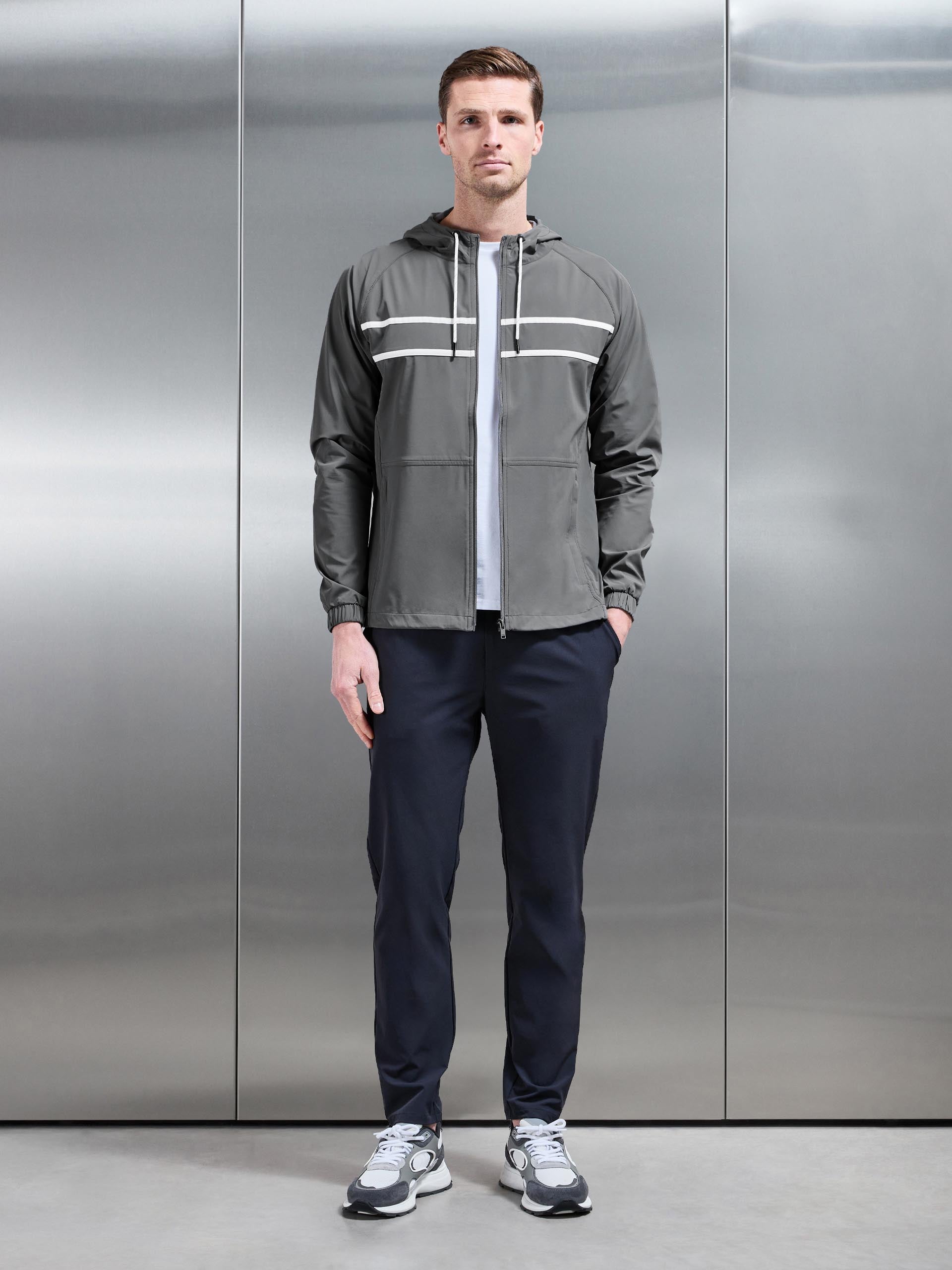 Mens Shell Stripe Windbreaker in Mid Grey