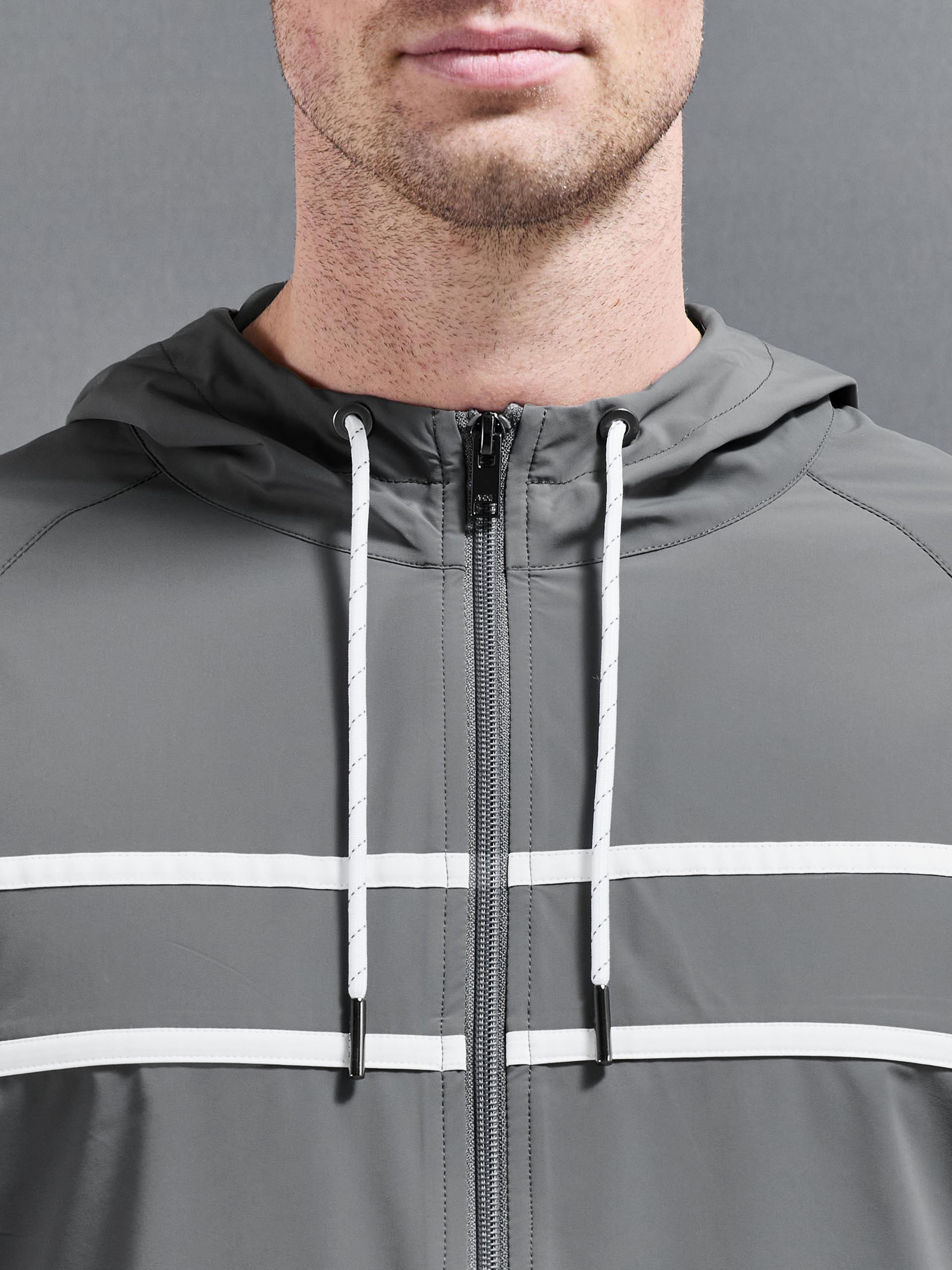 Mens Shell Stripe Windbreaker in Mid Grey