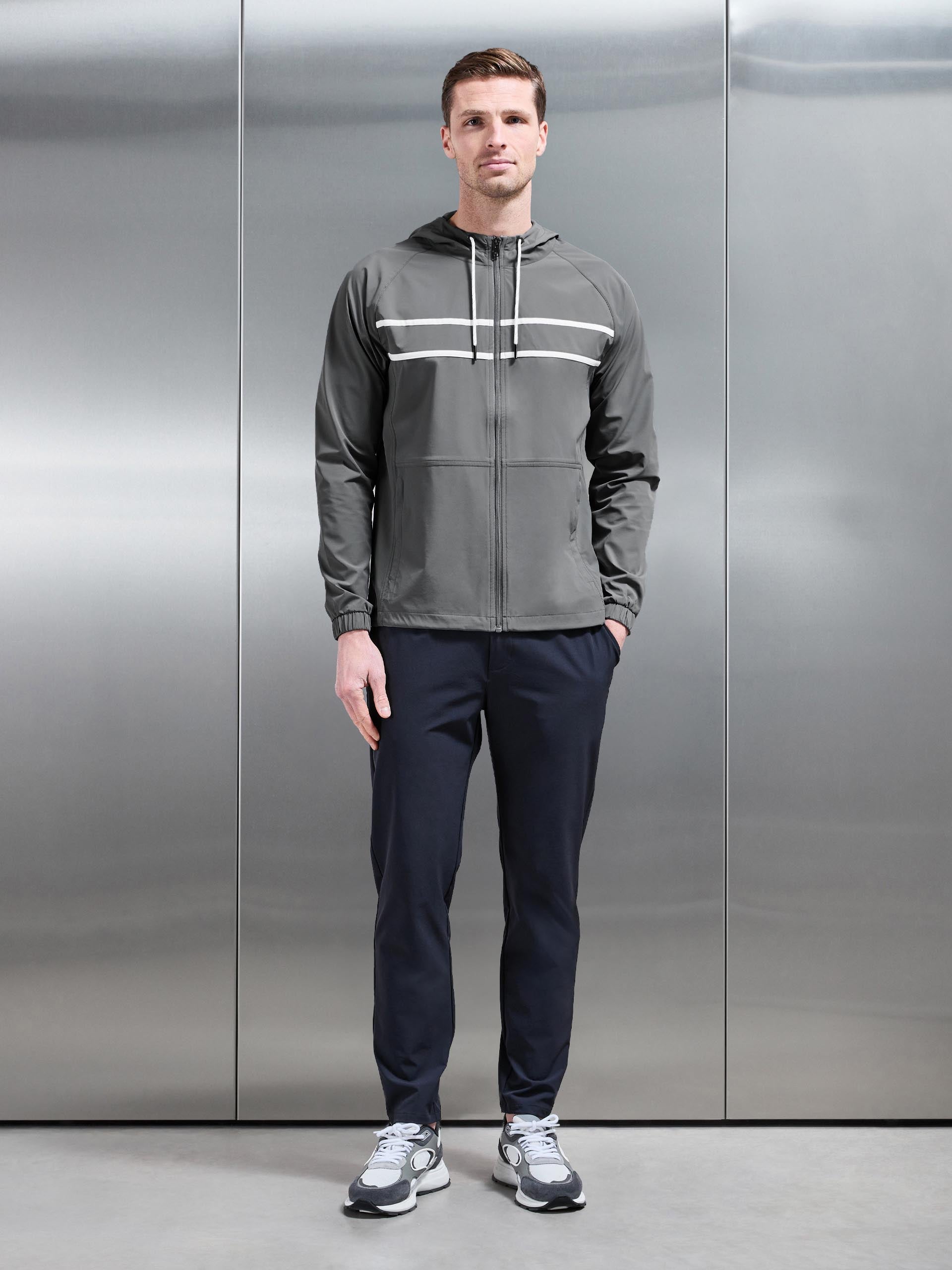 Mens Shell Stripe Windbreaker in Mid Grey