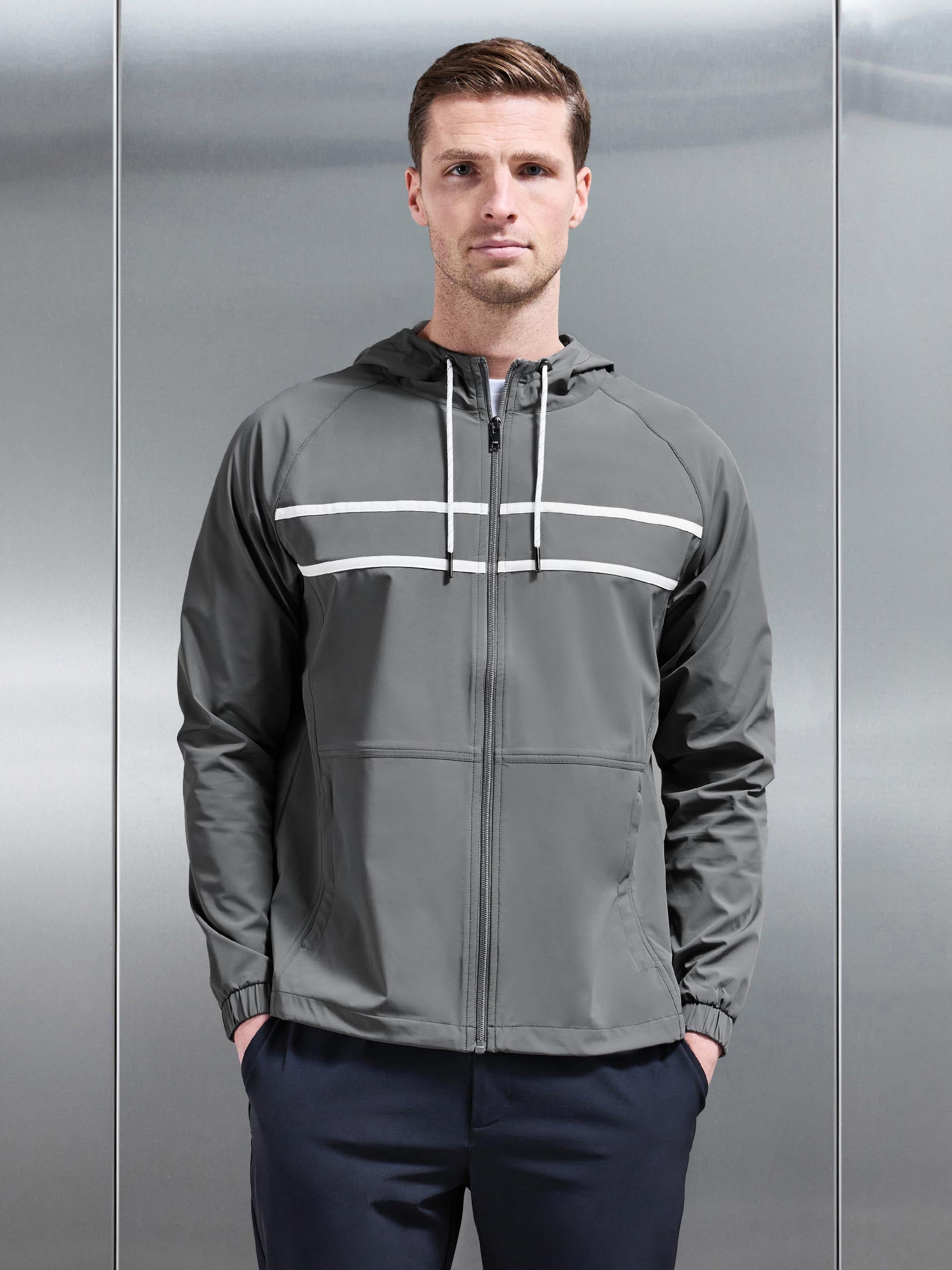 Mens Shell Stripe Windbreaker in Mid Grey