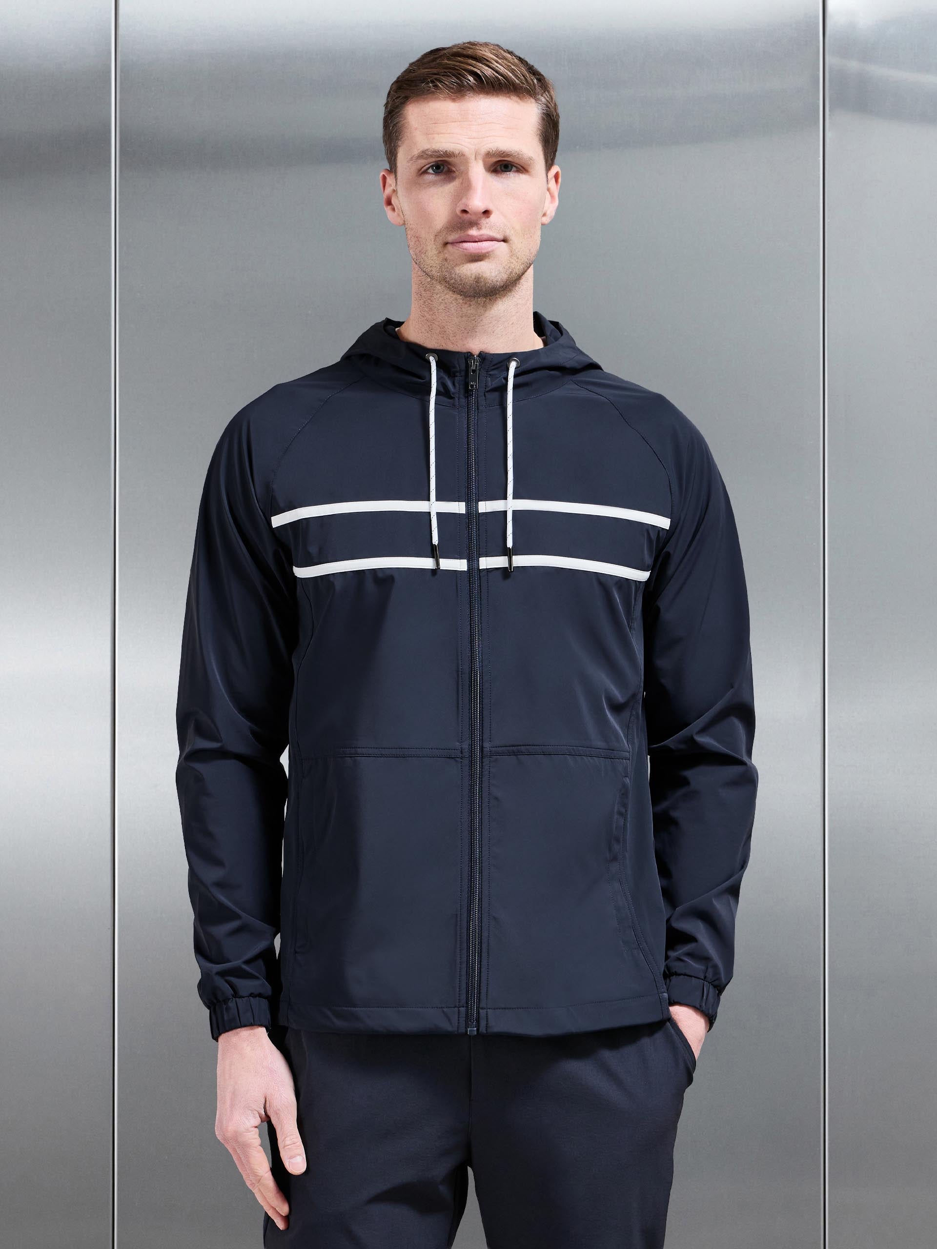 Mens Shell Stripe Windbreaker in Navy