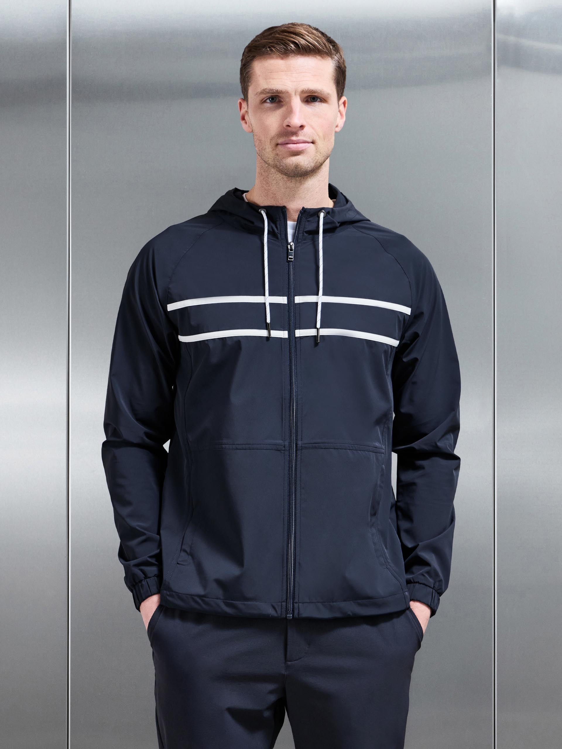 Mens Shell Stripe Windbreaker in Navy