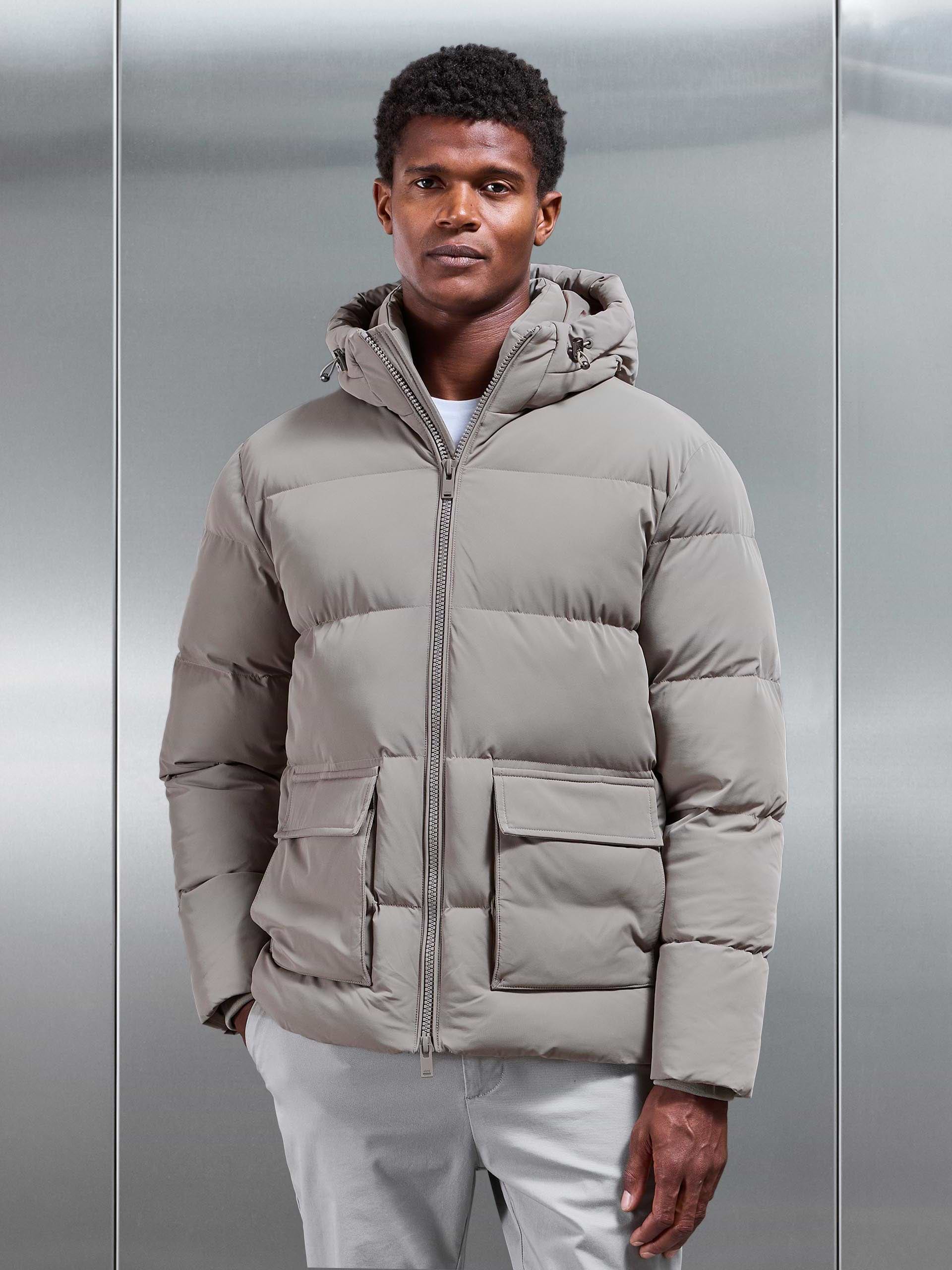 Short Puffer Parka in Taupe