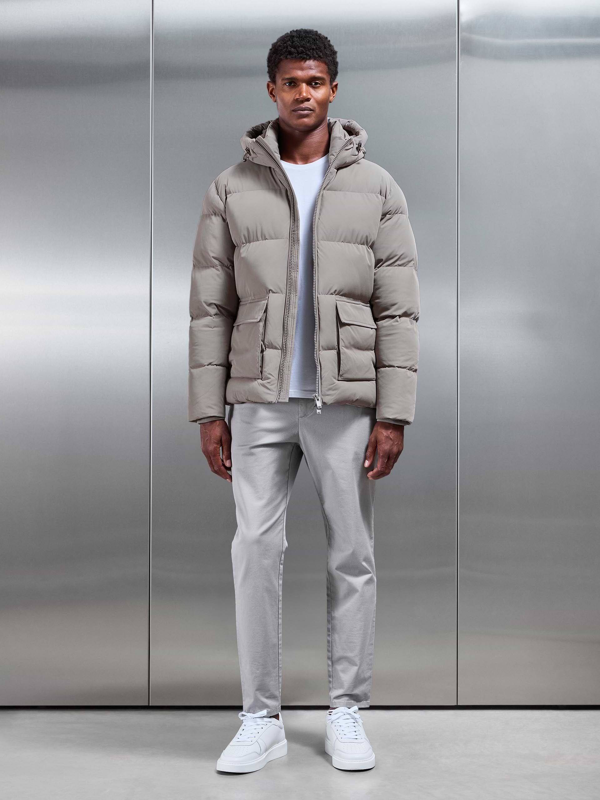Short Puffer Parka in Taupe