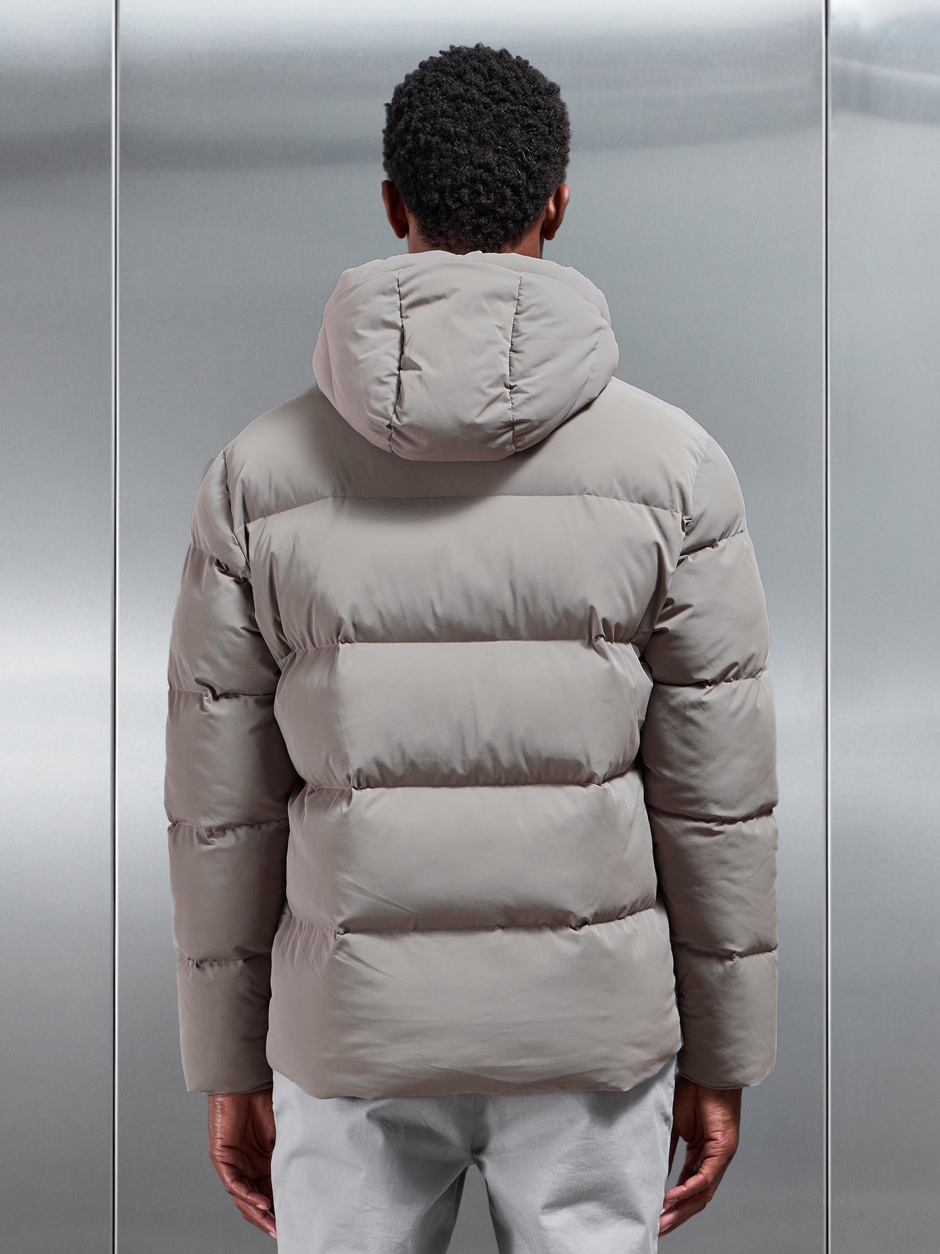 Mens Short Puffer Parka in Taupe