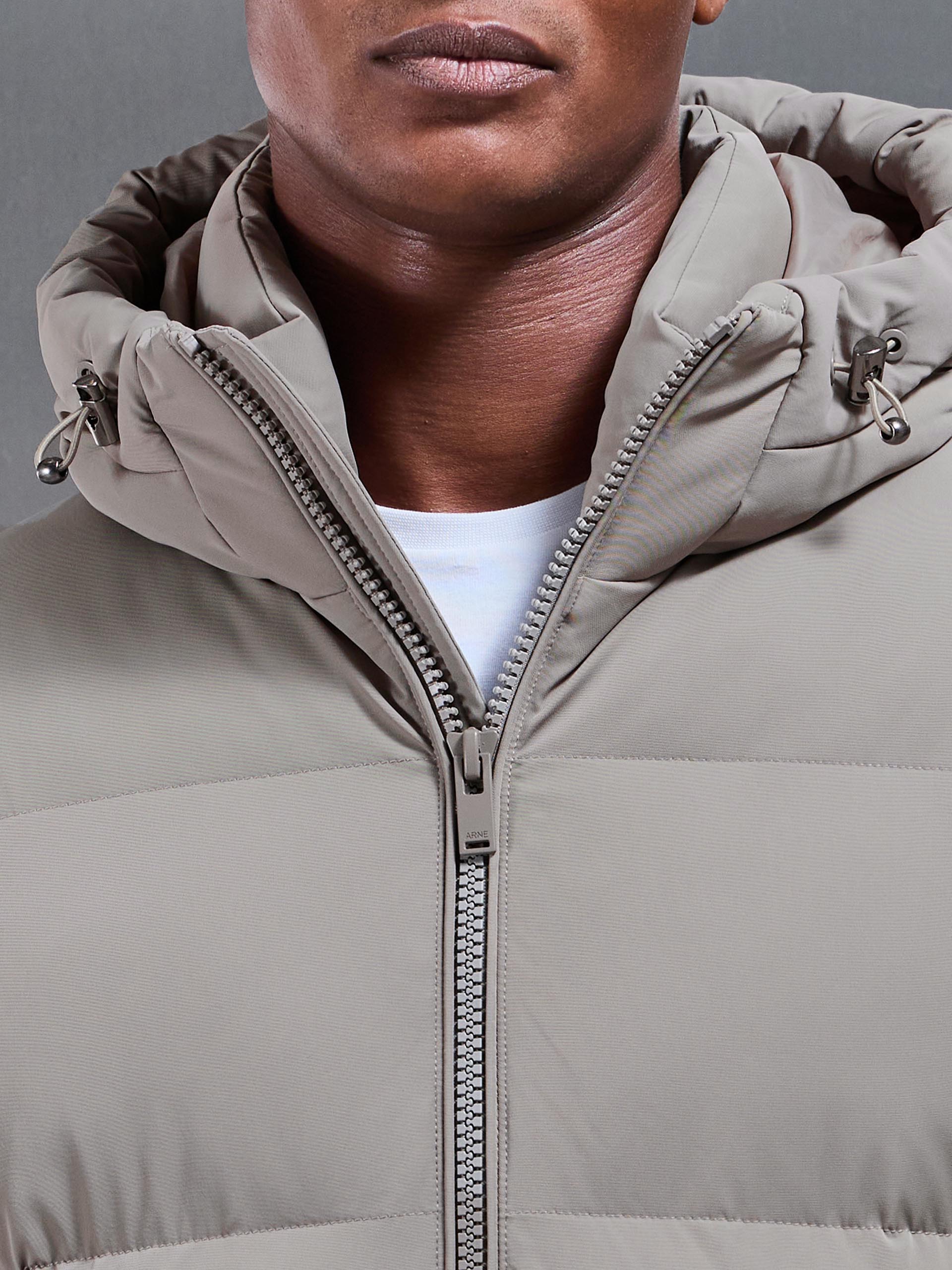 Mens Short Puffer Parka in Taupe