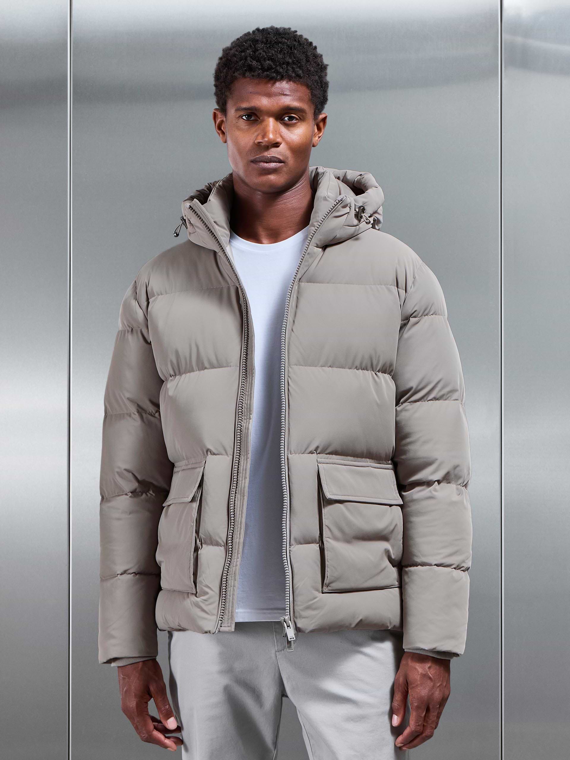 Short Puffer Parka in Taupe