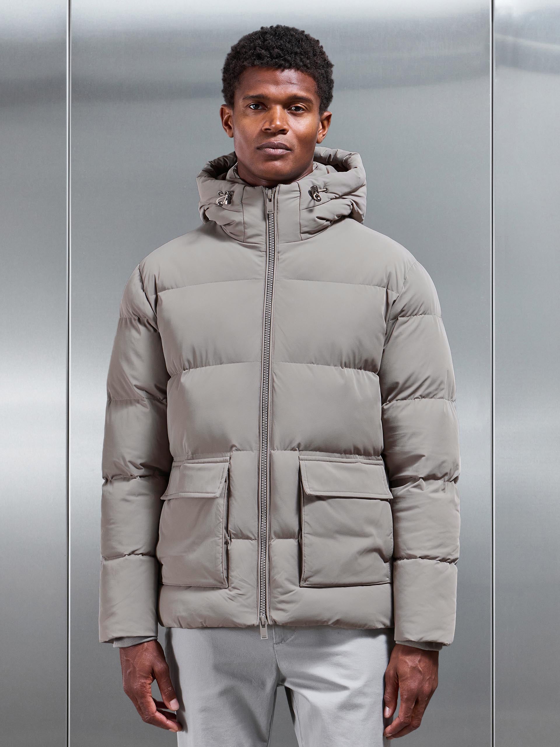 Mens Short Puffer Parka in Taupe