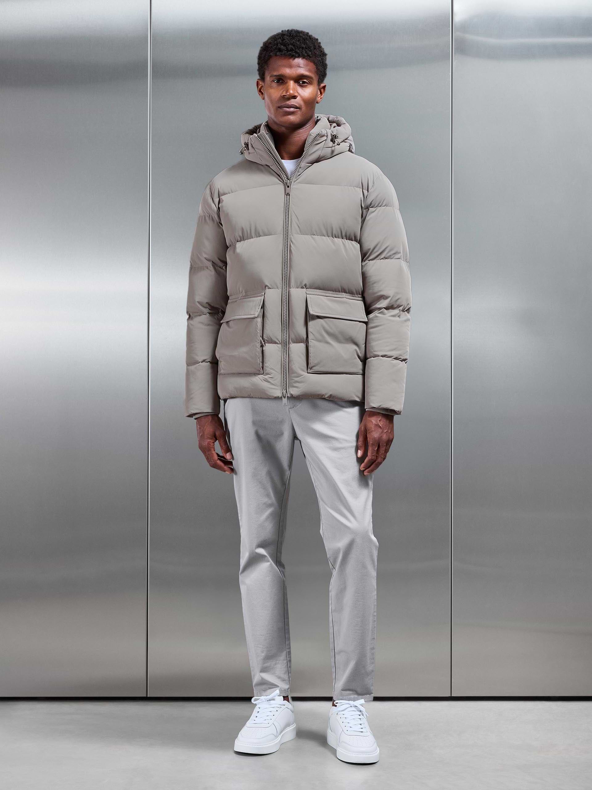 Short Puffer Parka in Taupe
