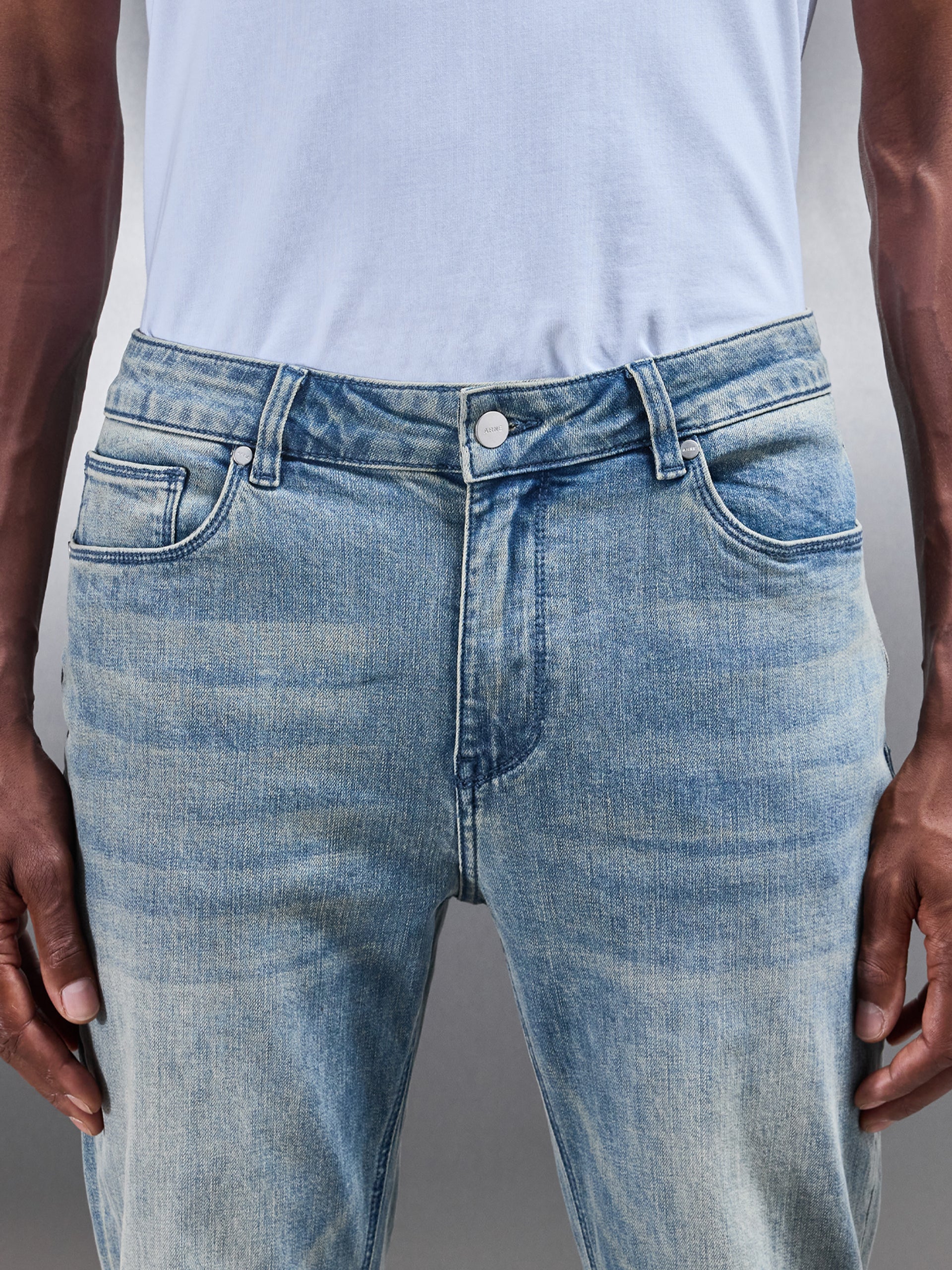 Mens Slim Fit Denim Jeans in Dark Sand