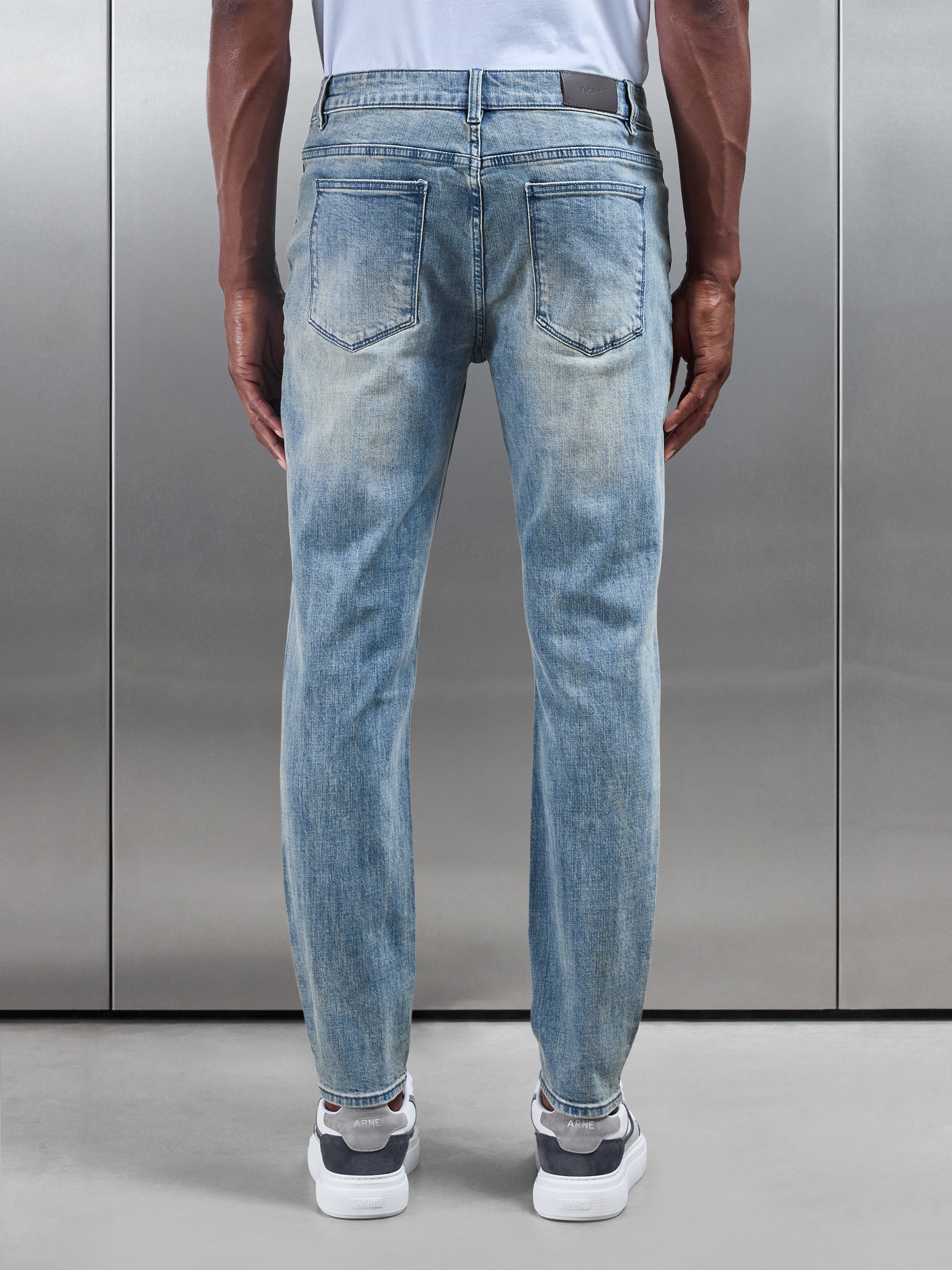 Mens Slim Fit Denim Jeans in Dark Sand