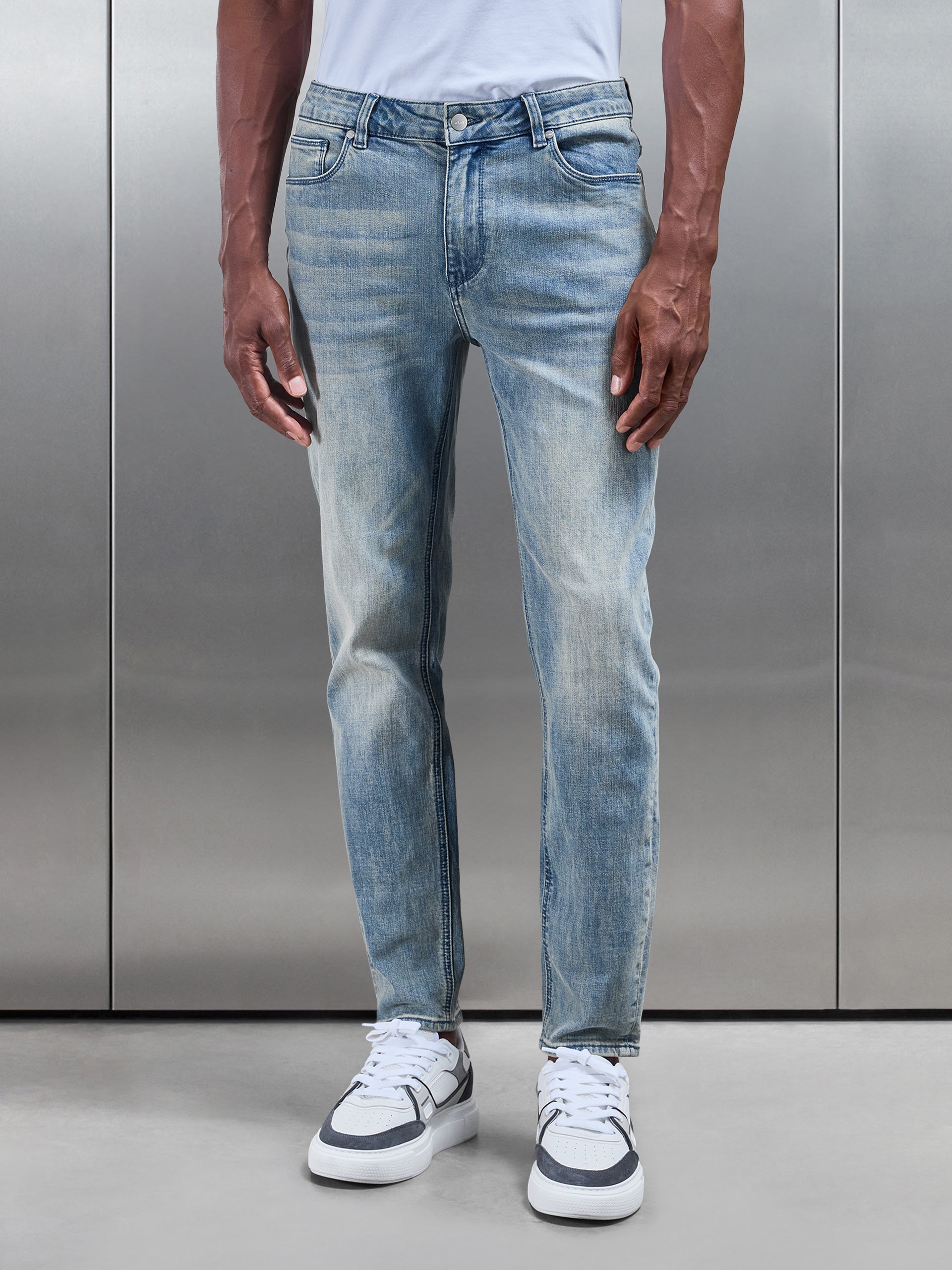 Mens Slim Fit Denim Jeans in Dark Sand
