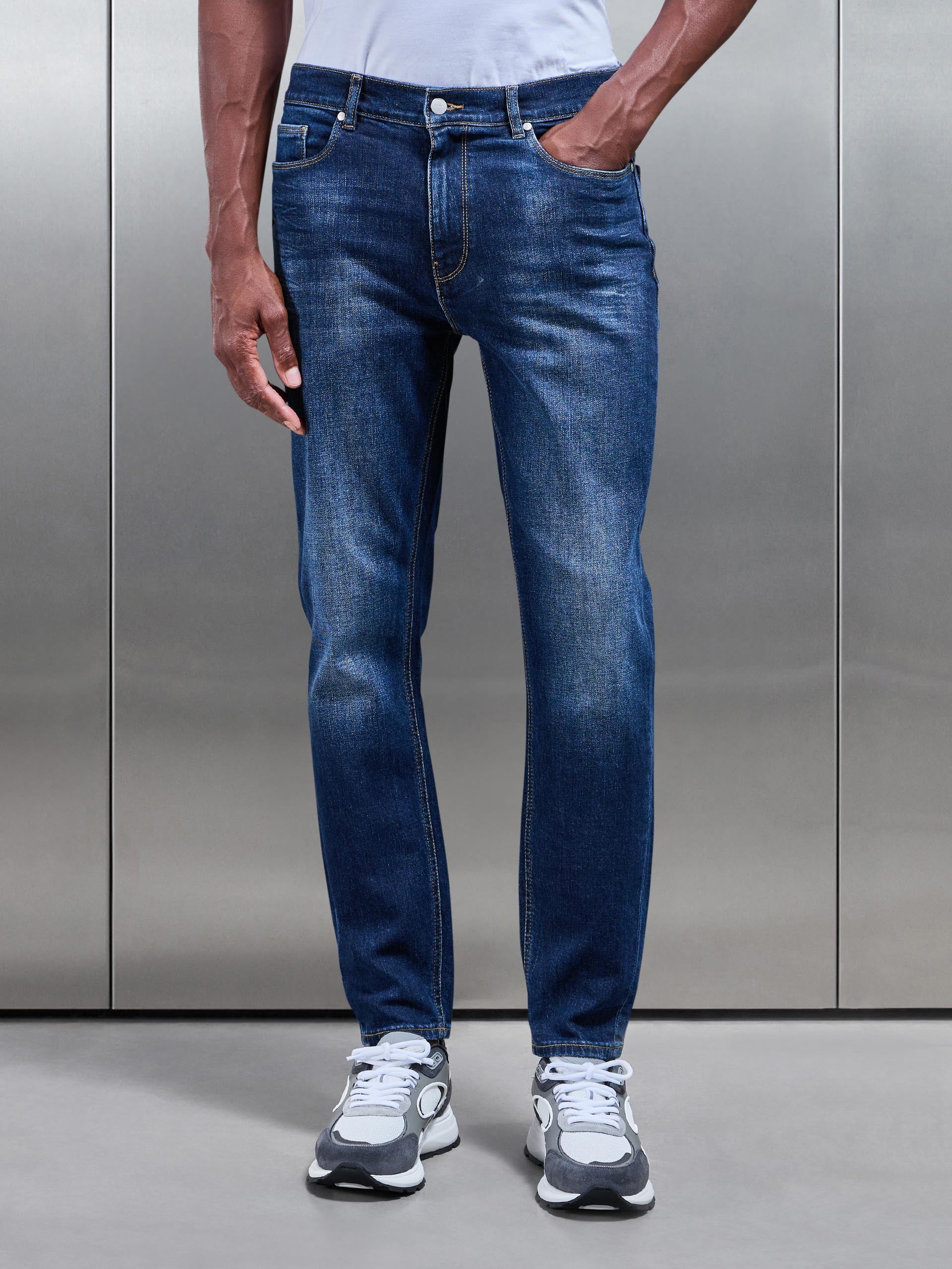 Mens Slim Fit Denim Jeans in Dark Wash