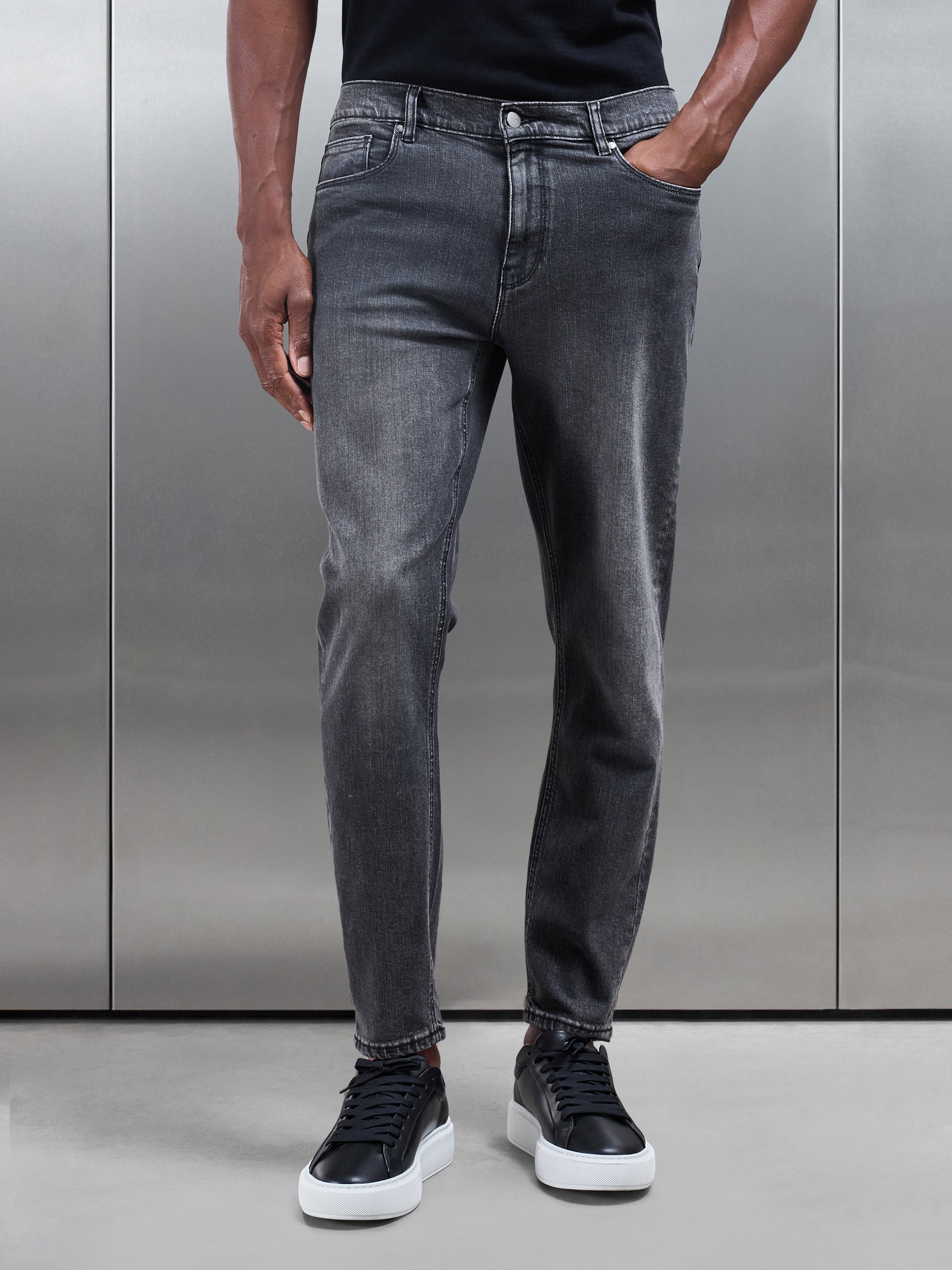Mens Slim Fit Denim Jeans in Grey Wash