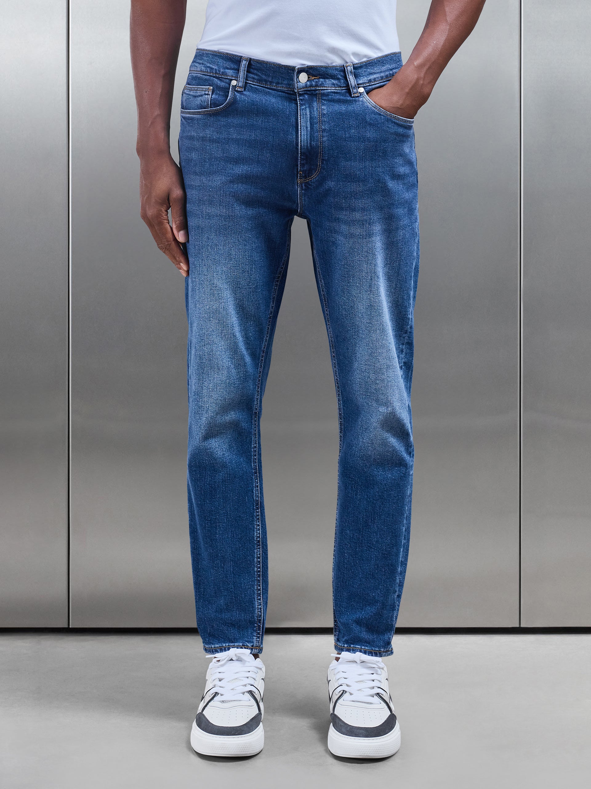 Mens Slim Fit Denim Jeans in Mid Blue
