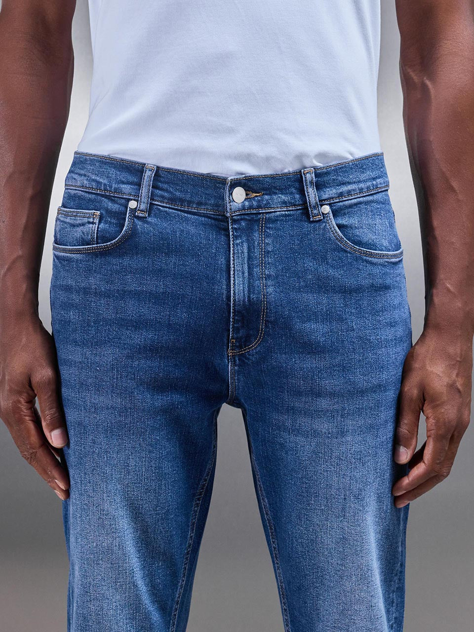 Mens Slim Fit Denim Jeans in Mid Blue