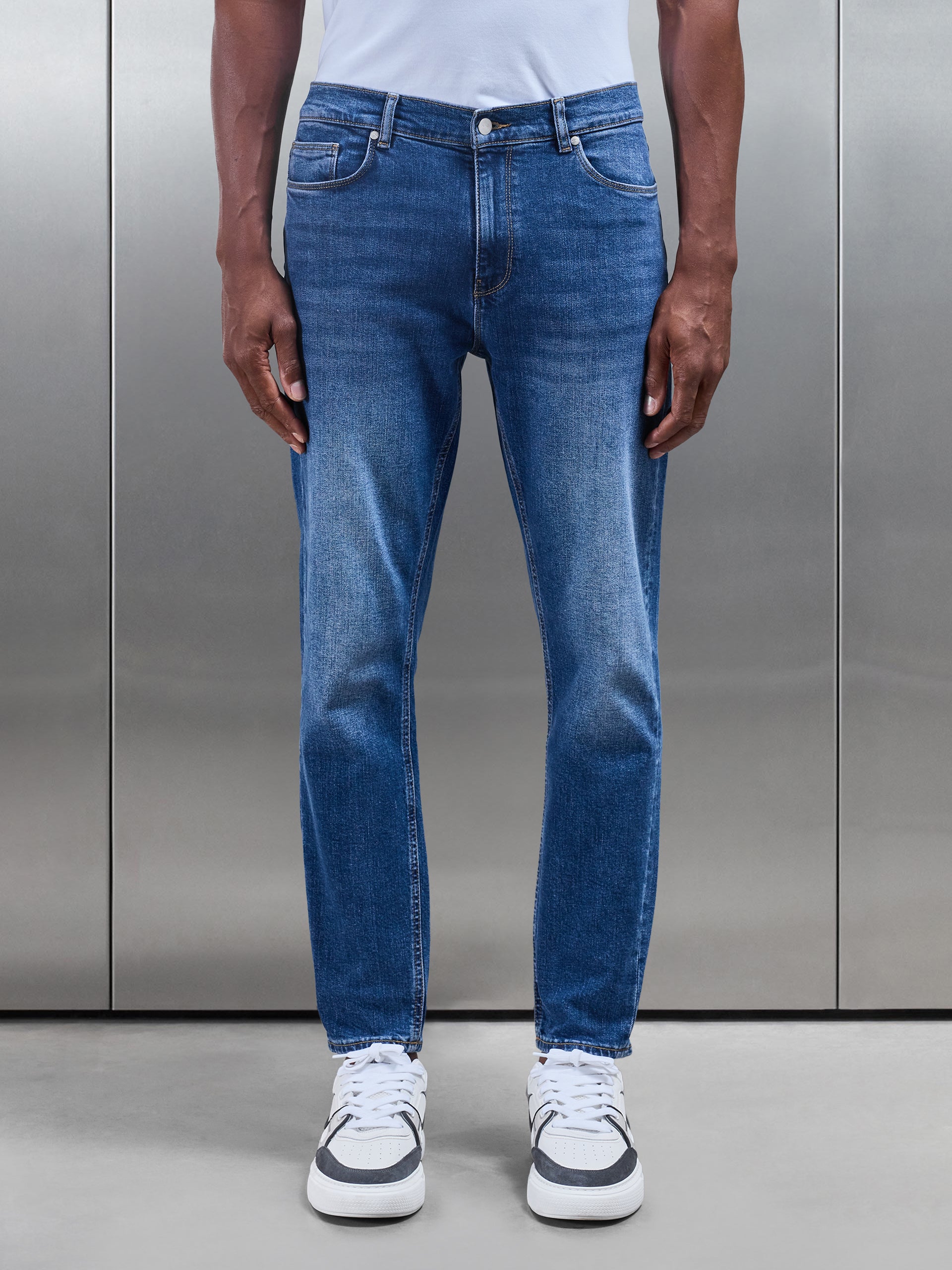 Mens Slim Fit Denim Jeans in Mid Blue