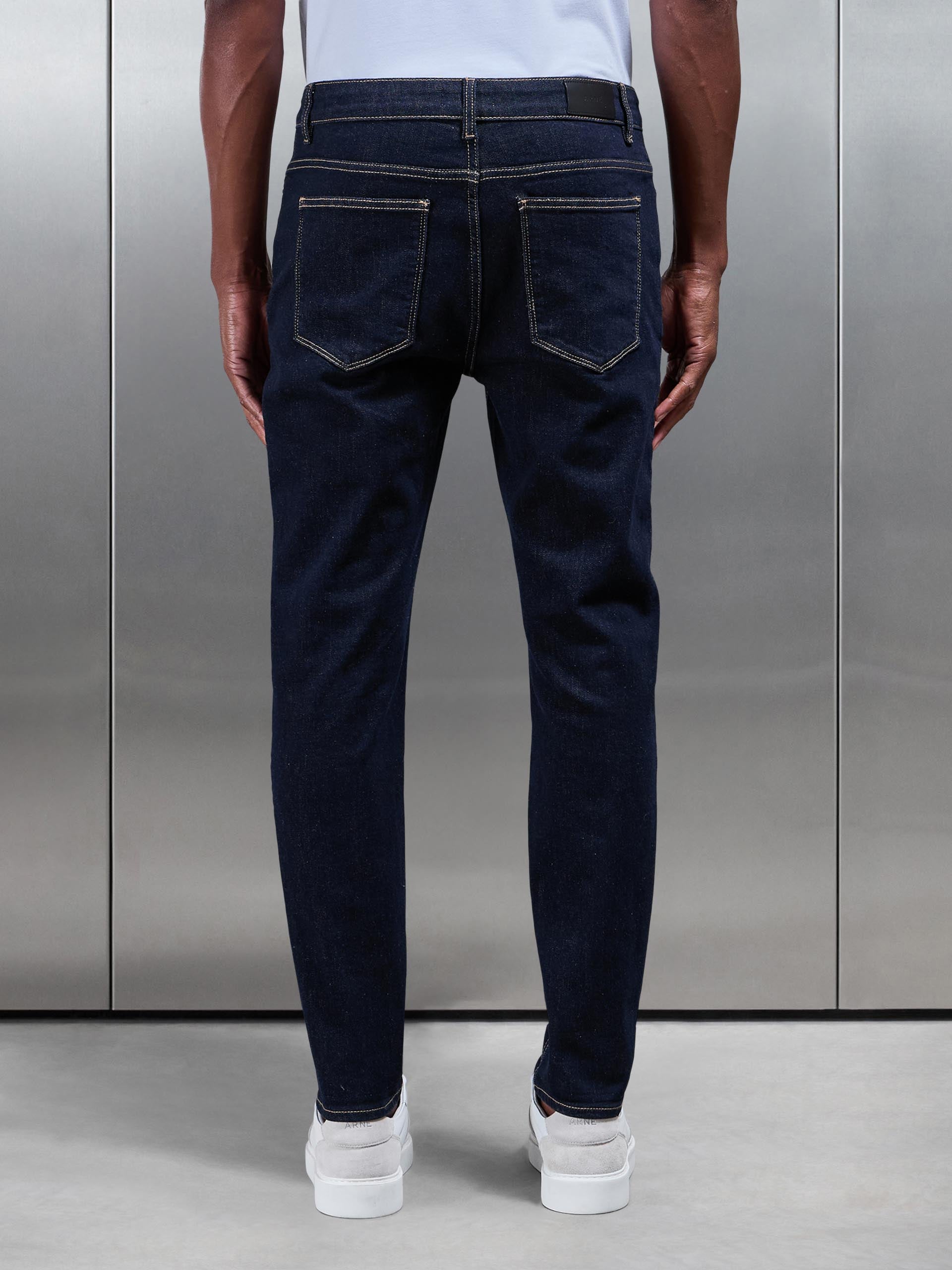 Mens Slim Fit Denim Jeans in Solid Dark Blue